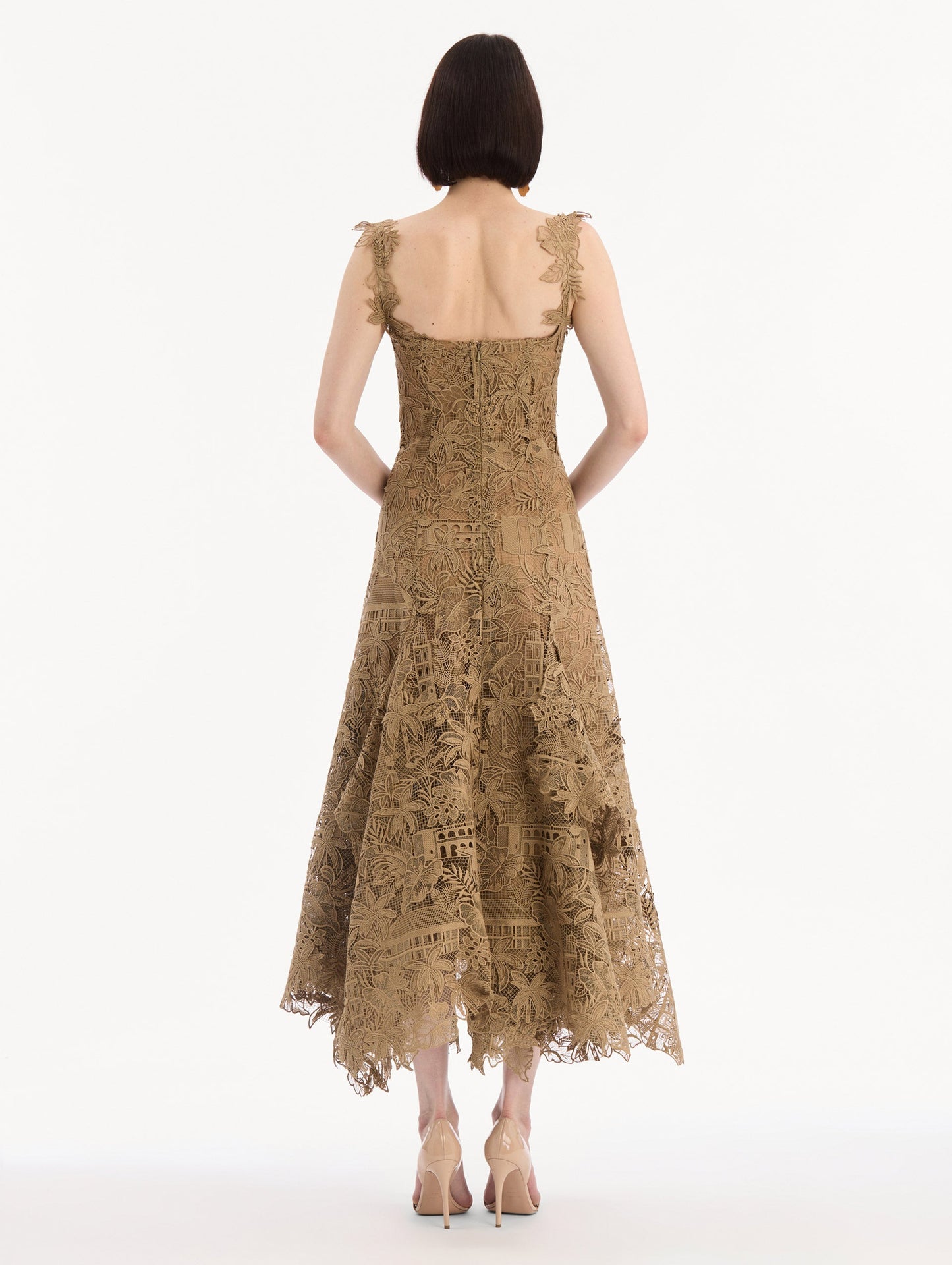 Dominican Landscape Guipure Dress Biscuit / Oscar de la Renta