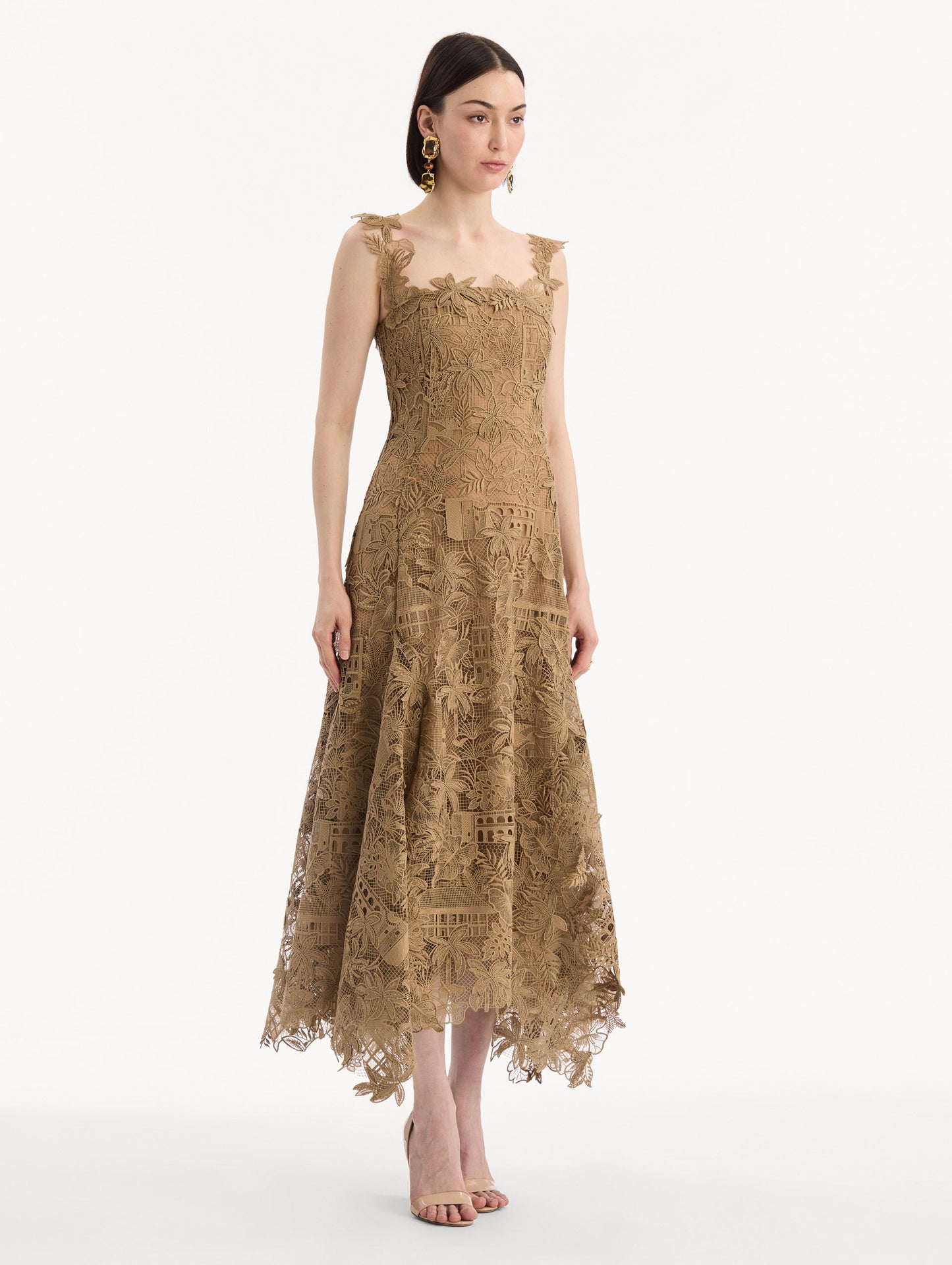 Dominican Landscape Guipure Dress Biscuit / Oscar de la Renta