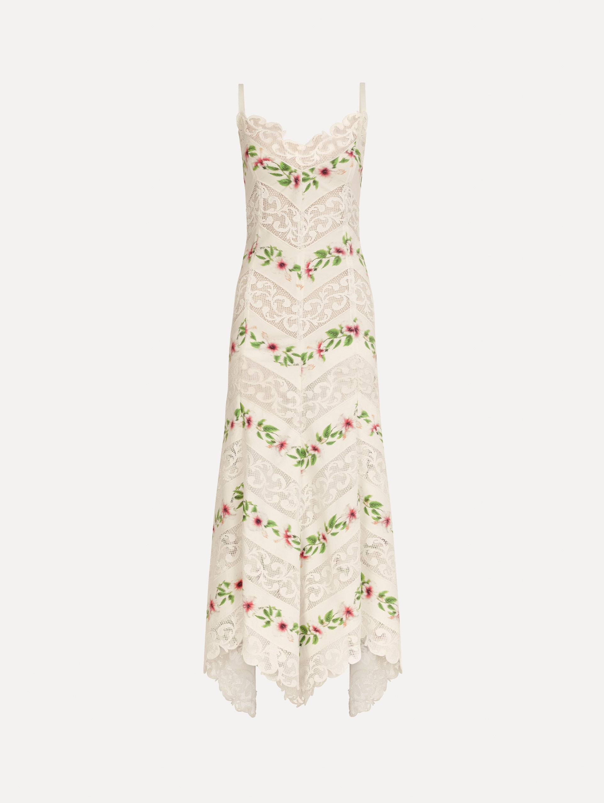 Chiné Hibiscus Striped Cotton Poplin Dress Ivory / Oscar de la Renta