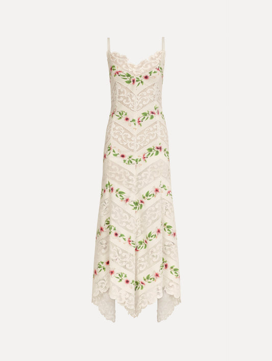 Chiné Hibiscus Striped Cotton Poplin Dress Ivory / Oscar de la Renta