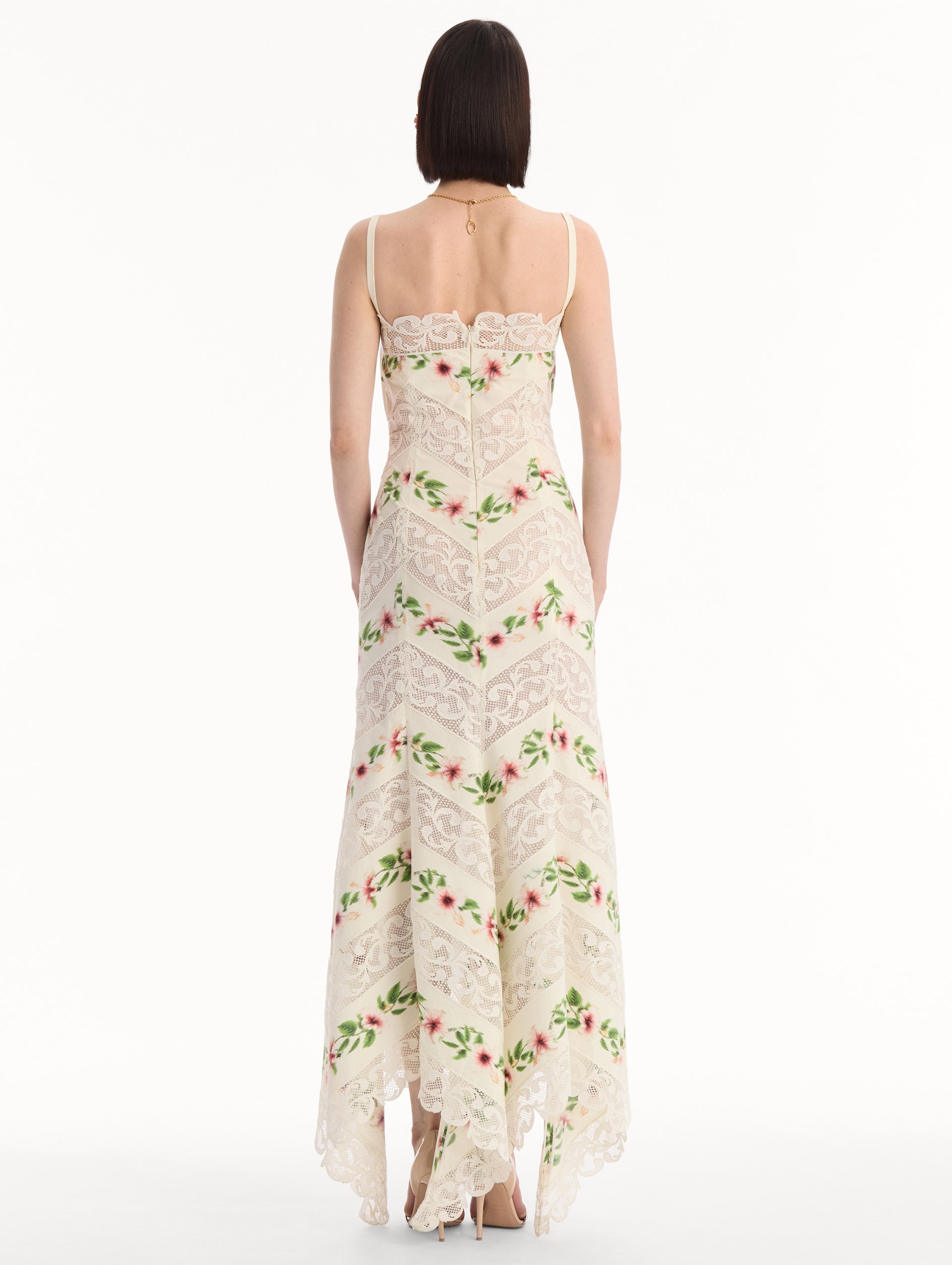 Chiné Hibiscus Striped Cotton Poplin Dress Ivory / Oscar de la Renta