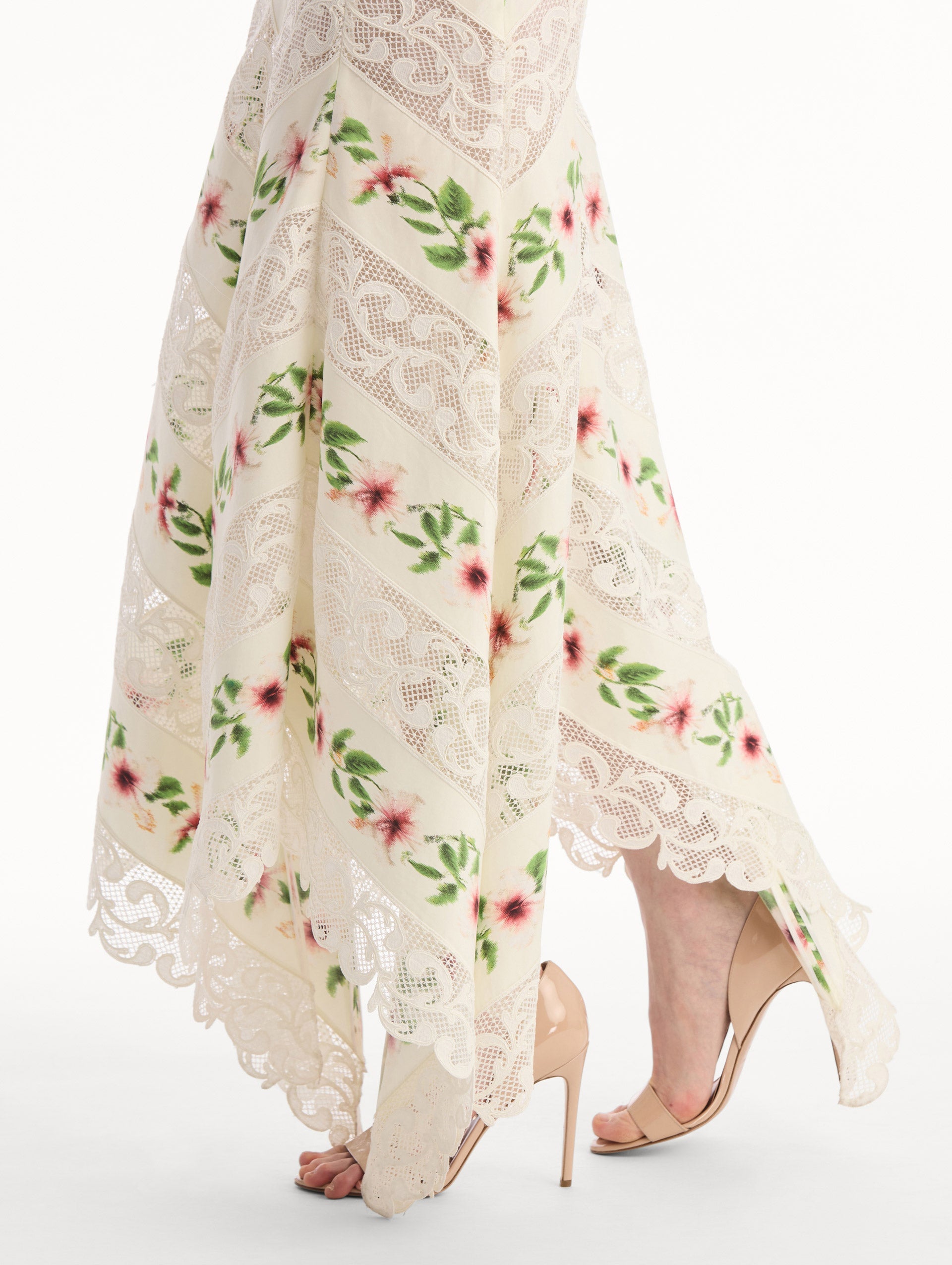 Chiné Hibiscus Striped Cotton Poplin Dress Ivory / Oscar de la Renta