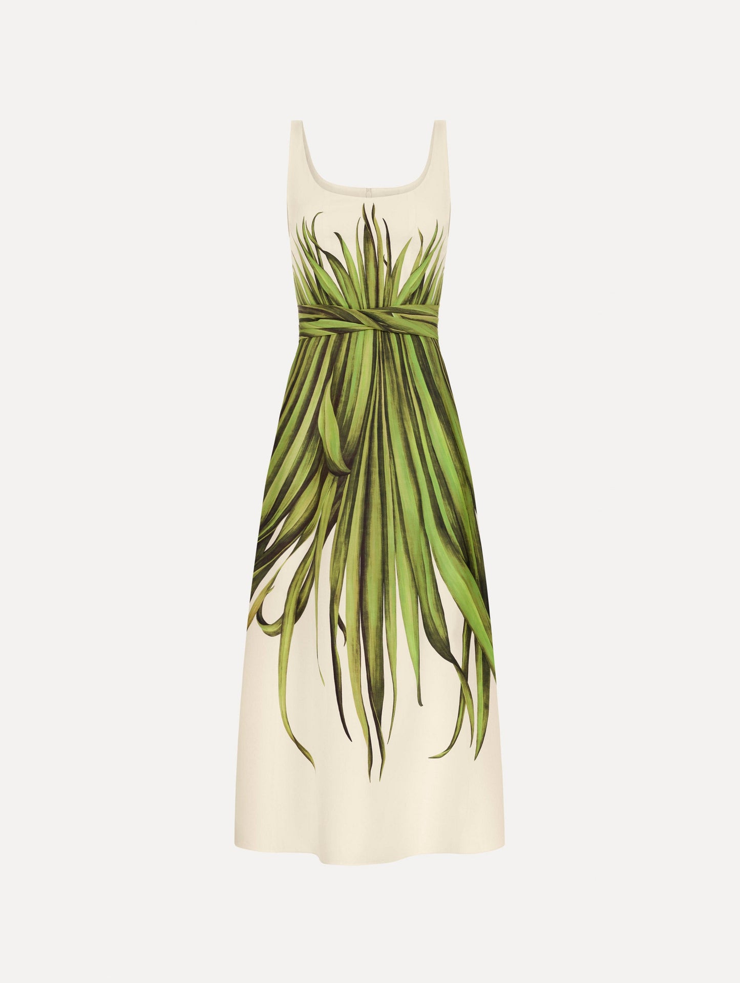 Palm Leaves Cotton Poplin Dress Green/ecru / Oscar de la Renta