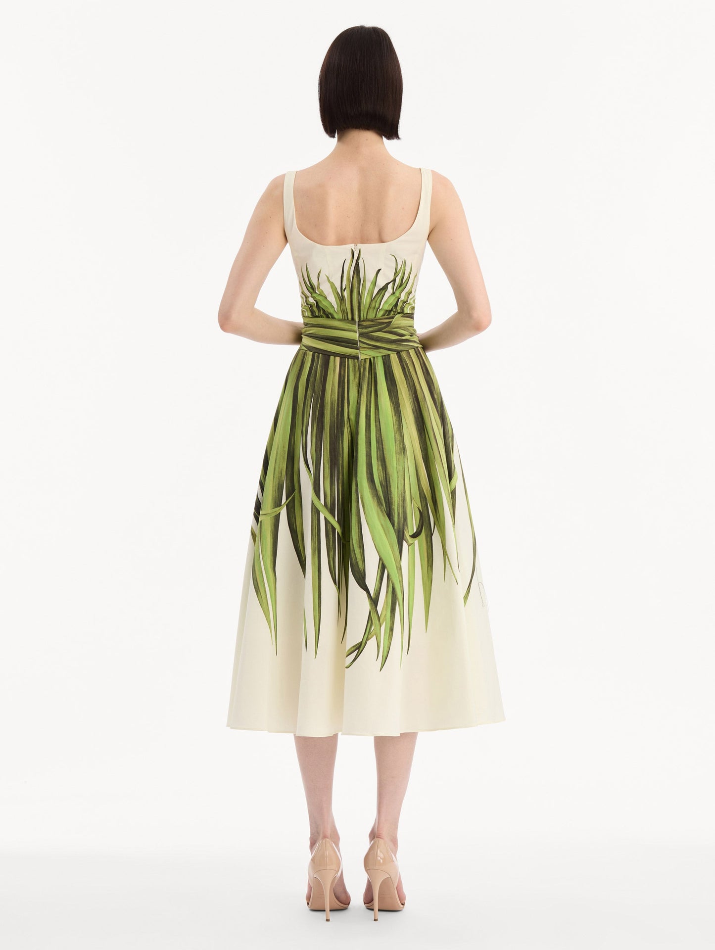 Palm Leaves Cotton Poplin Dress Green/ecru / Oscar de la Renta