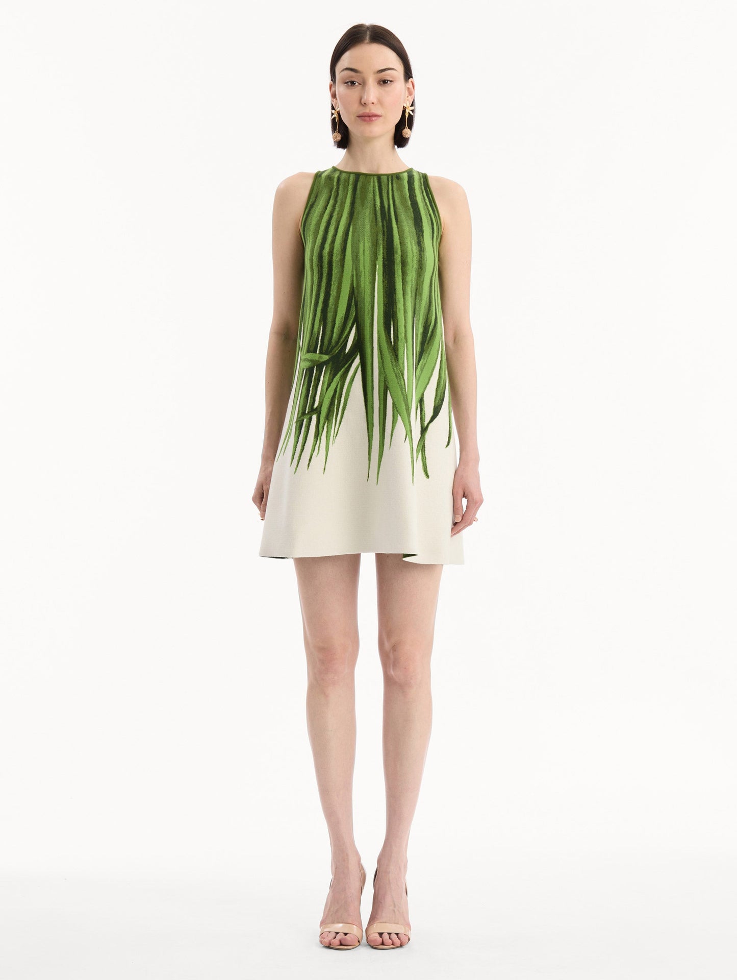 Palm Leaves Jacquard Shift Dress Green/ivory / Oscar de la Renta