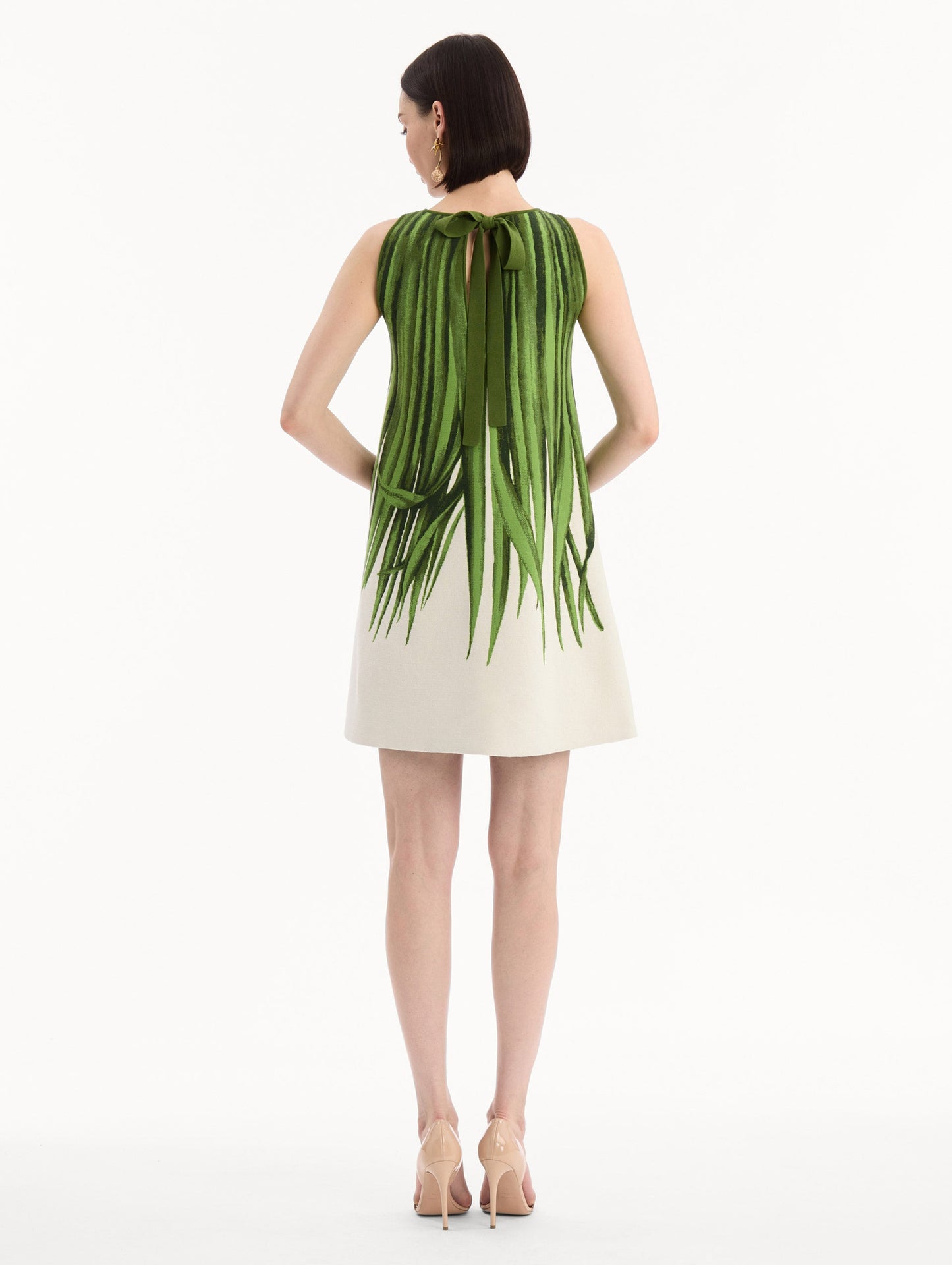 Palm Leaves Jacquard Shift Dress Green/ivory / Oscar de la Renta