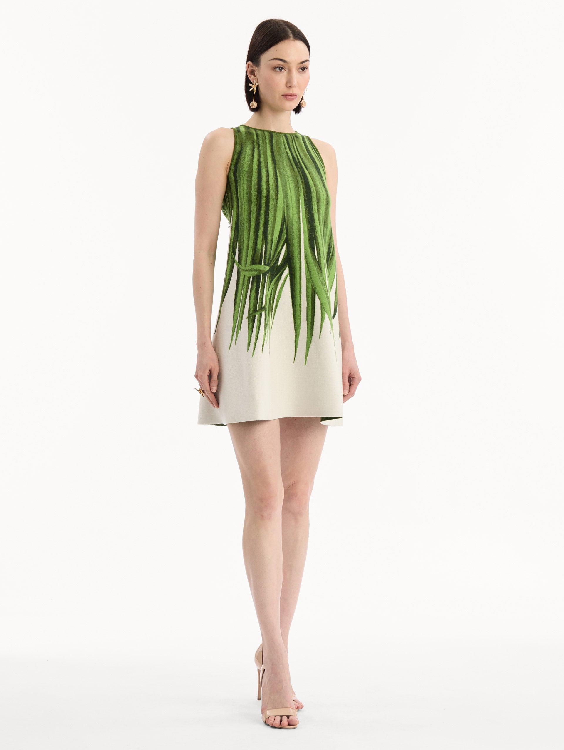 Palm Leaves Jacquard Shift Dress Green/ivory / Oscar de la Renta