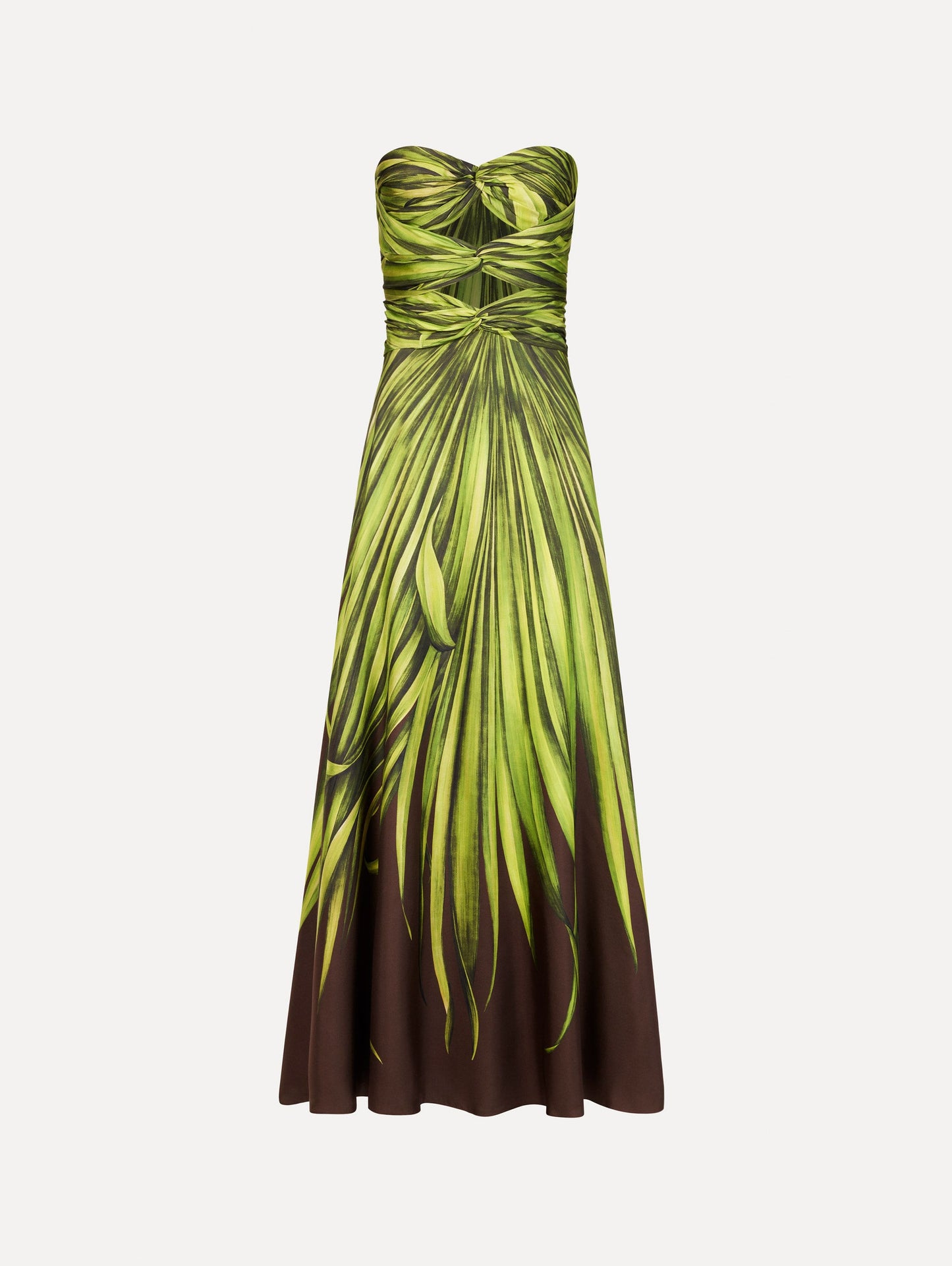 Palm Leaves Silk Twill Cocktail Dress Green/brown / Oscar de la Renta