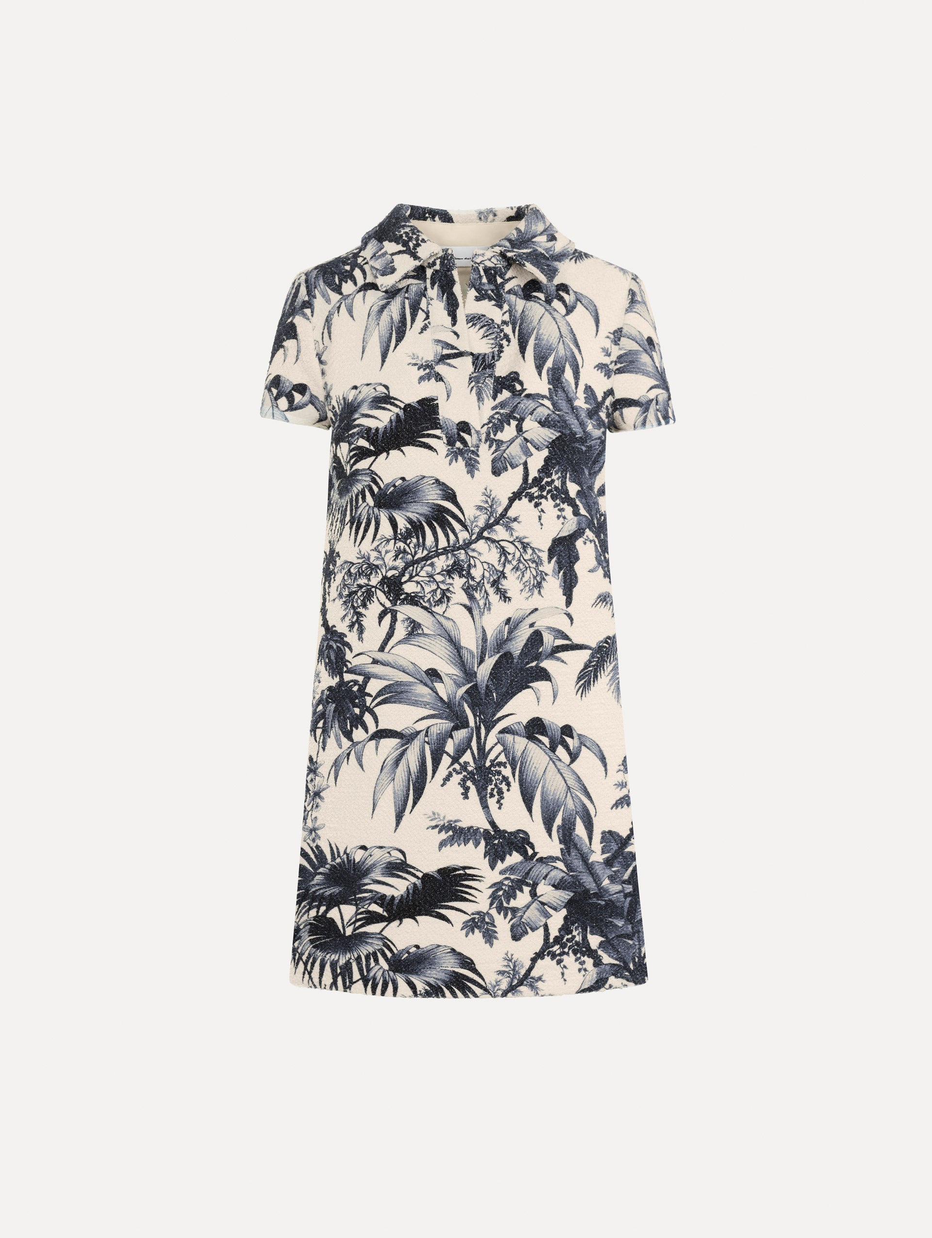Chiné Palm Leaves Shift Dress Navy/ivory / Oscar de la Renta