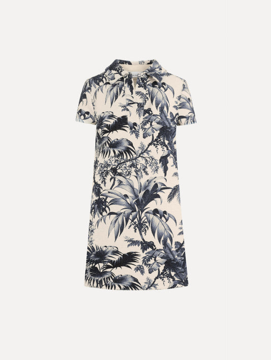 Chiné Palm Leaves Shift Dress Navy/ivory / Oscar de la Renta