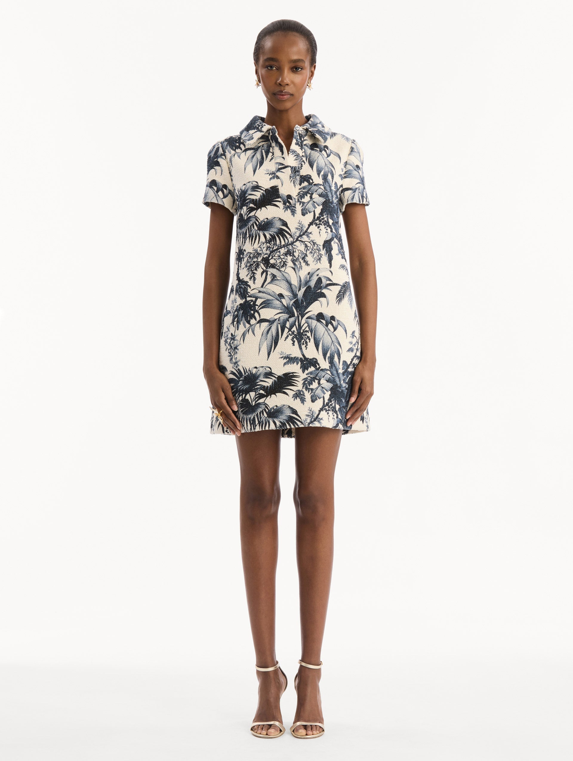 Chiné Palm Leaves Shift Dress Navy/ivory / Oscar de la Renta