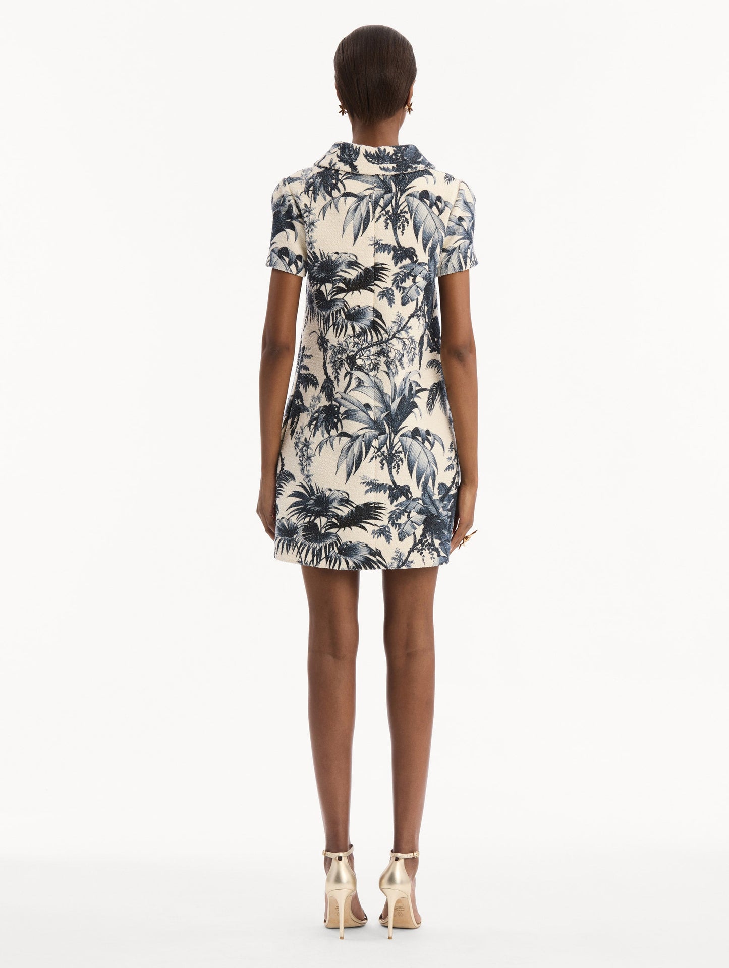 Chiné Palm Leaves Shift Dress Navy/ivory / Oscar de la Renta