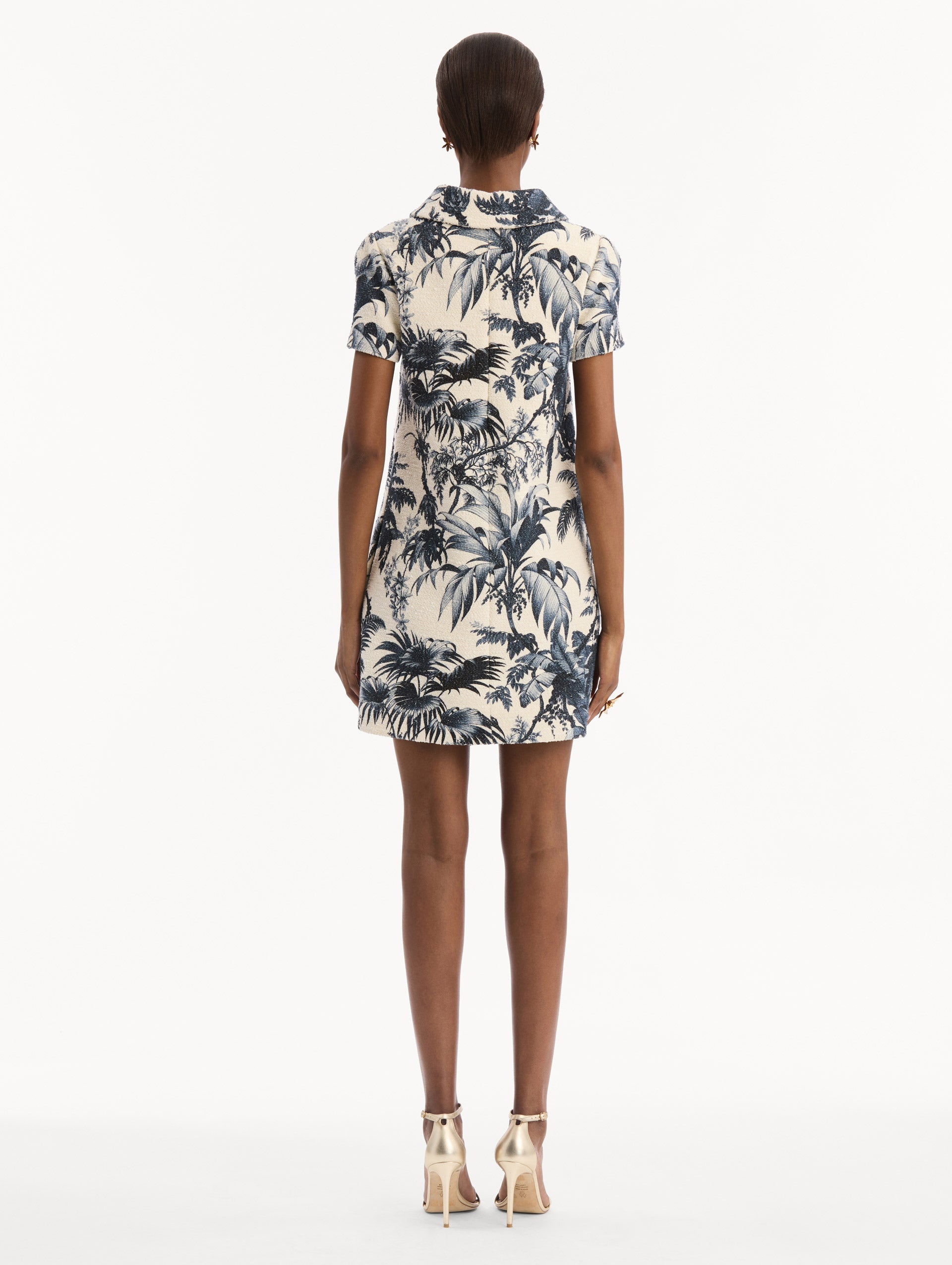 Chiné Palm Leaves Shift Dress Navy/ivory / Oscar de la Renta