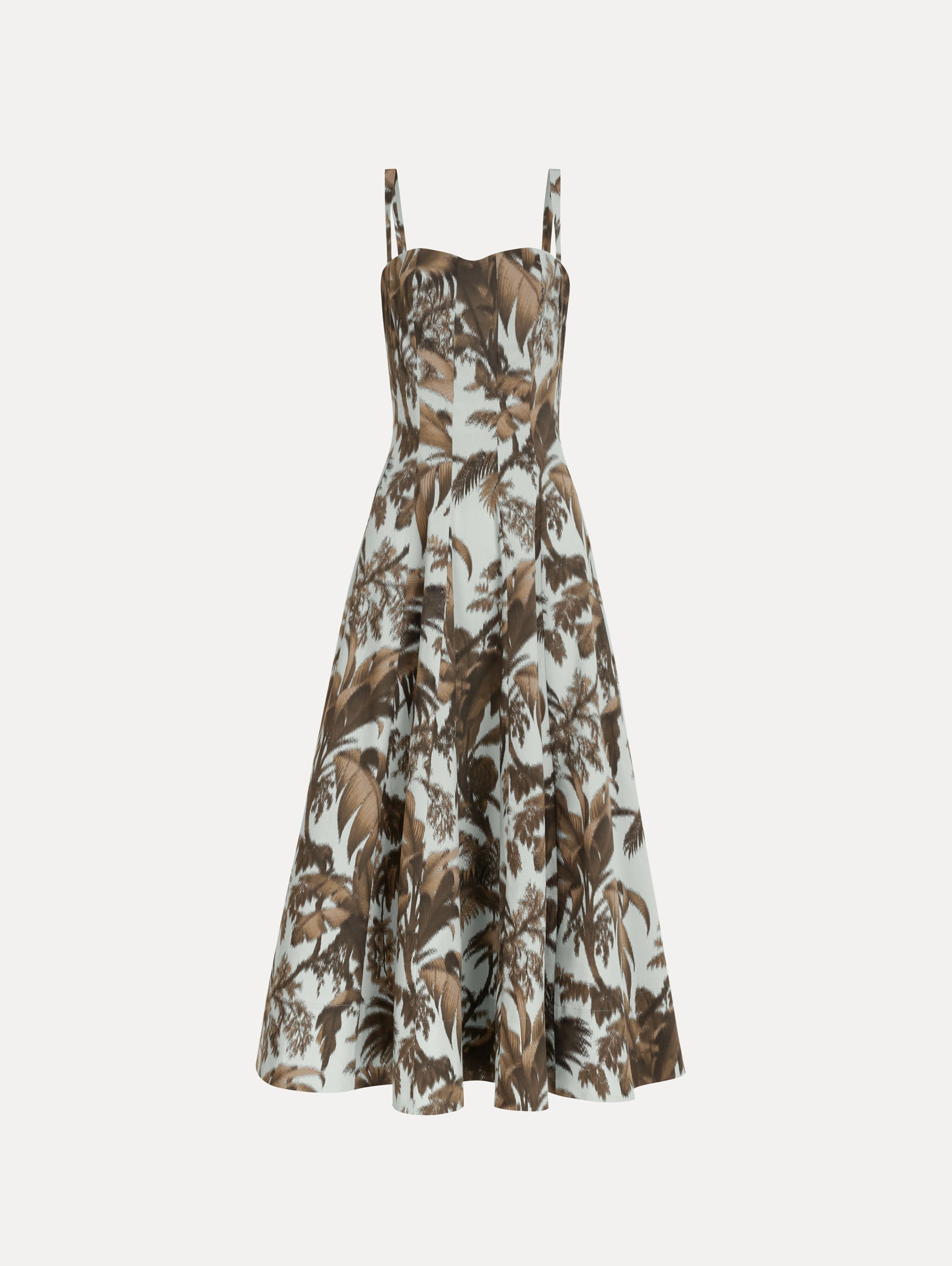 Chiné Palm Leaves Cotton Poplin Dress Brown/saltwater / Oscar de la Renta