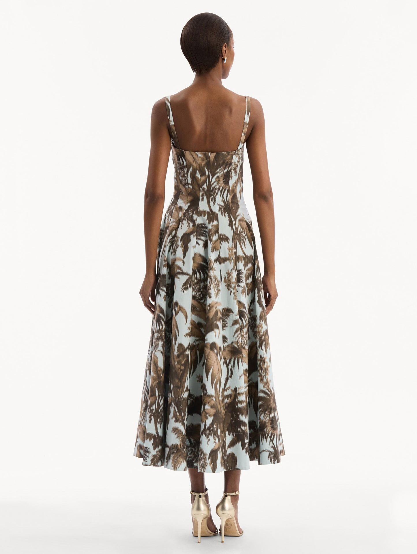 Chiné Palm Leaves Cotton Poplin Dress Brown/saltwater / Oscar de la Renta