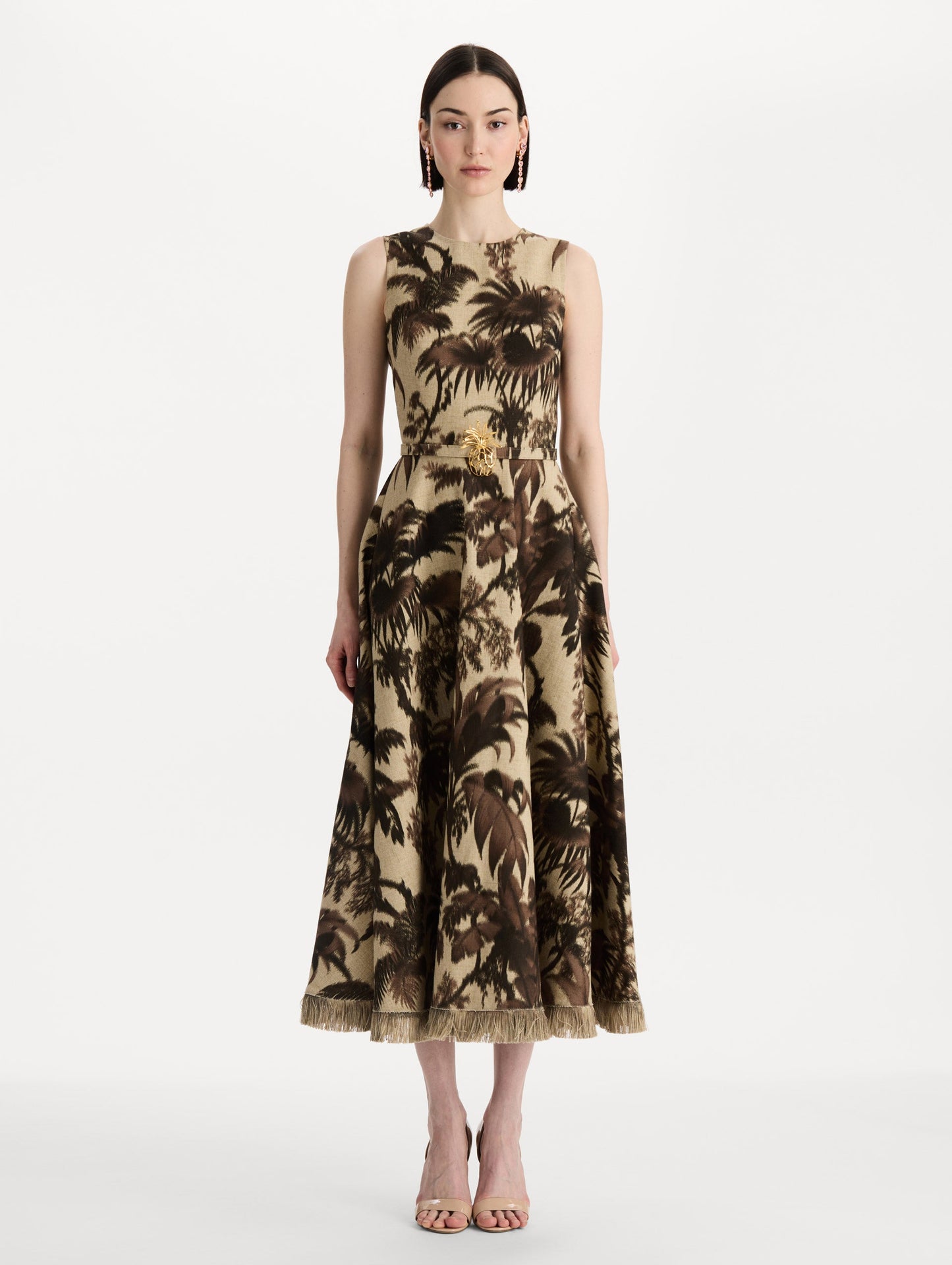 Chiné Palm Leaves Dress Espresso ivory / Oscar de la Renta