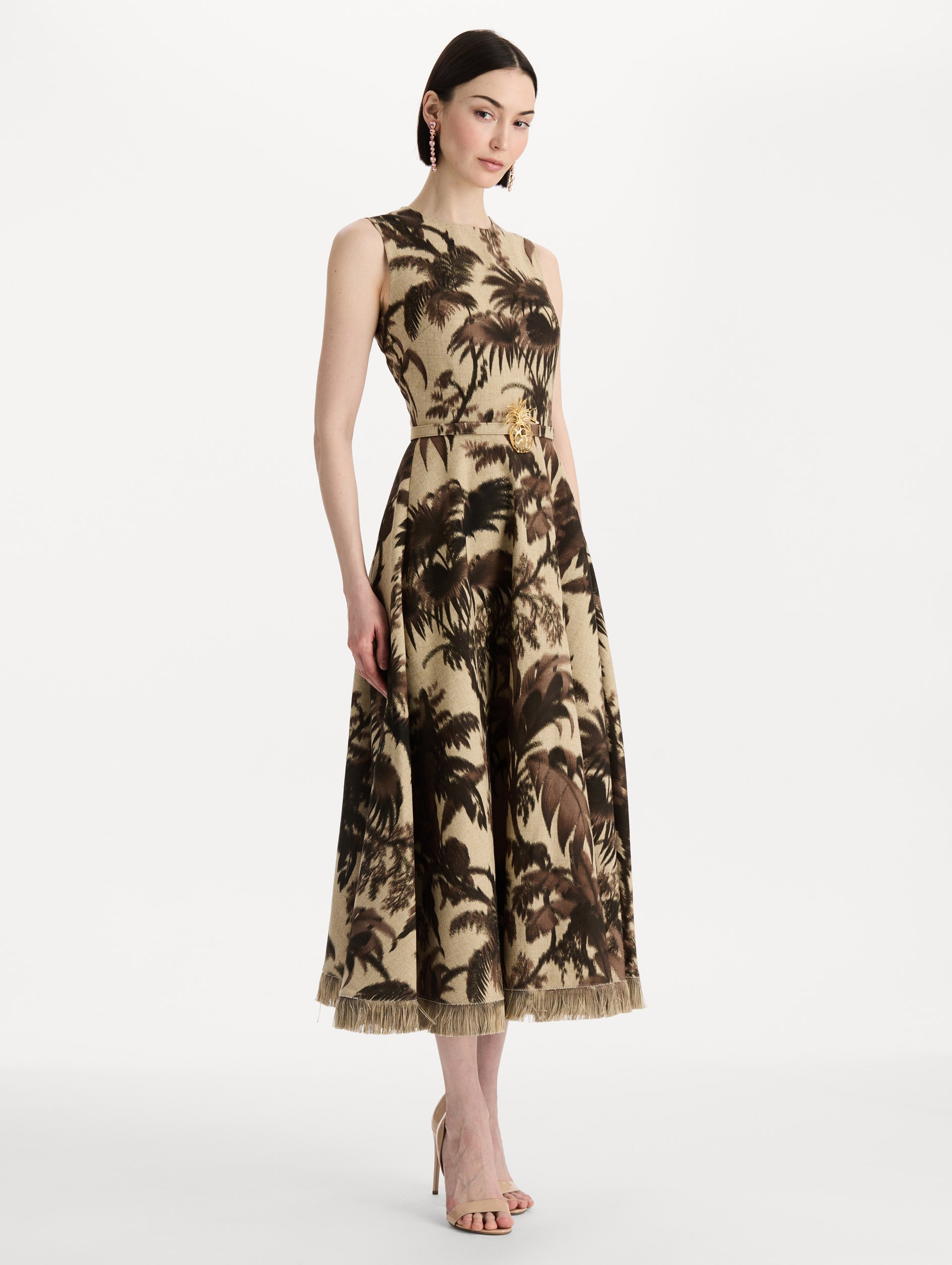 Chiné Palm Leaves Dress Espresso ivory / Oscar de la Renta