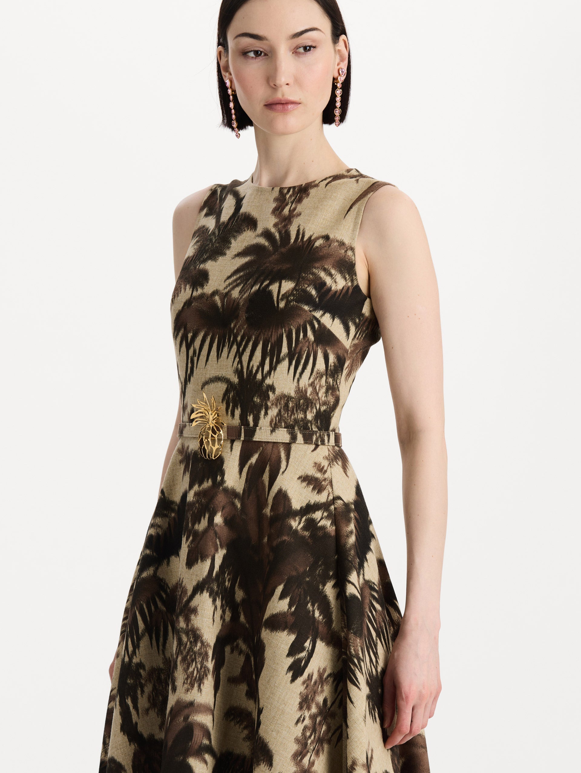 Chiné Palm Leaves Dress Espresso ivory / Oscar de la Renta