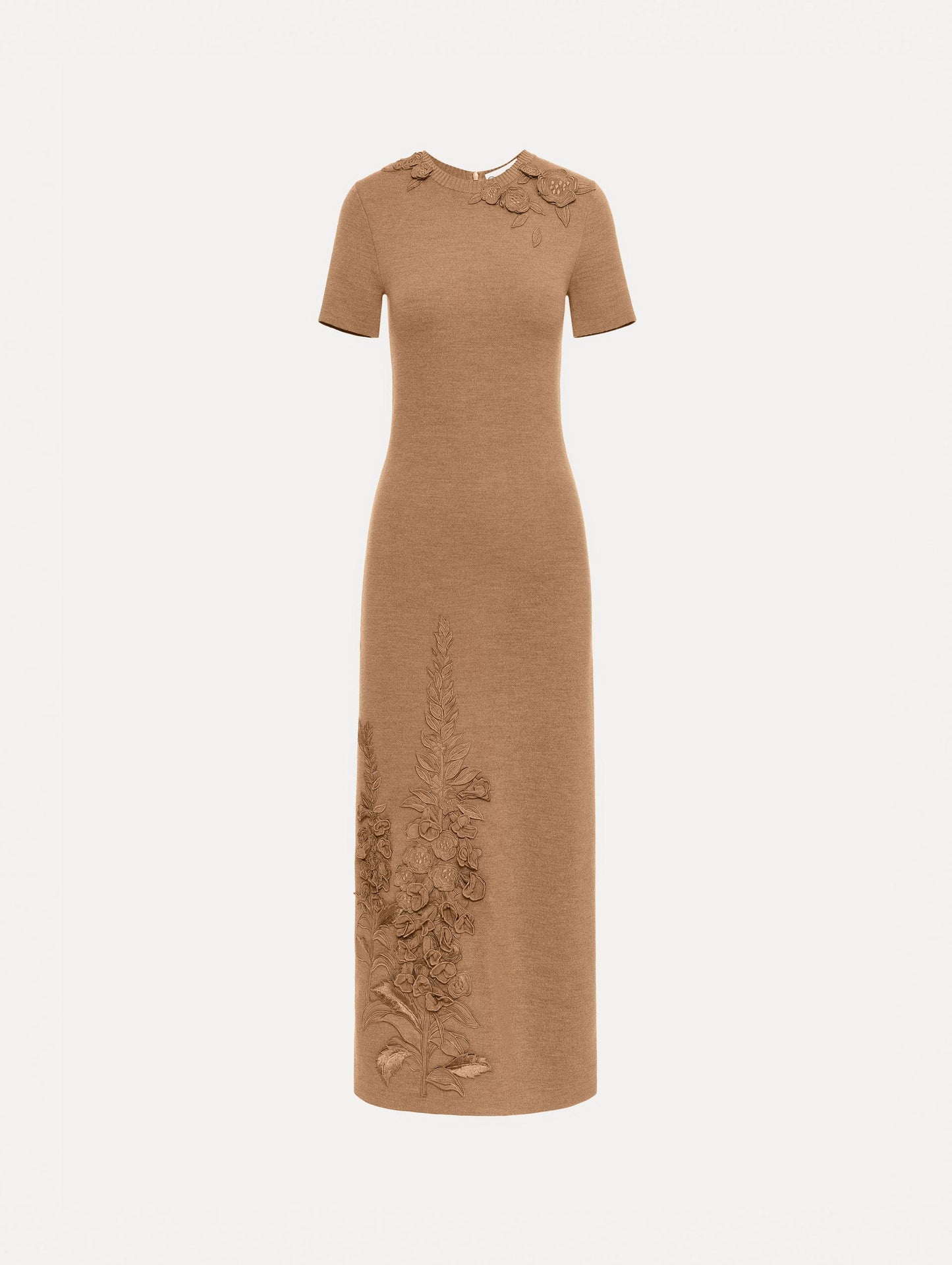 Foxglove Embroidered Knit Dress Brown / Oscar de la Renta