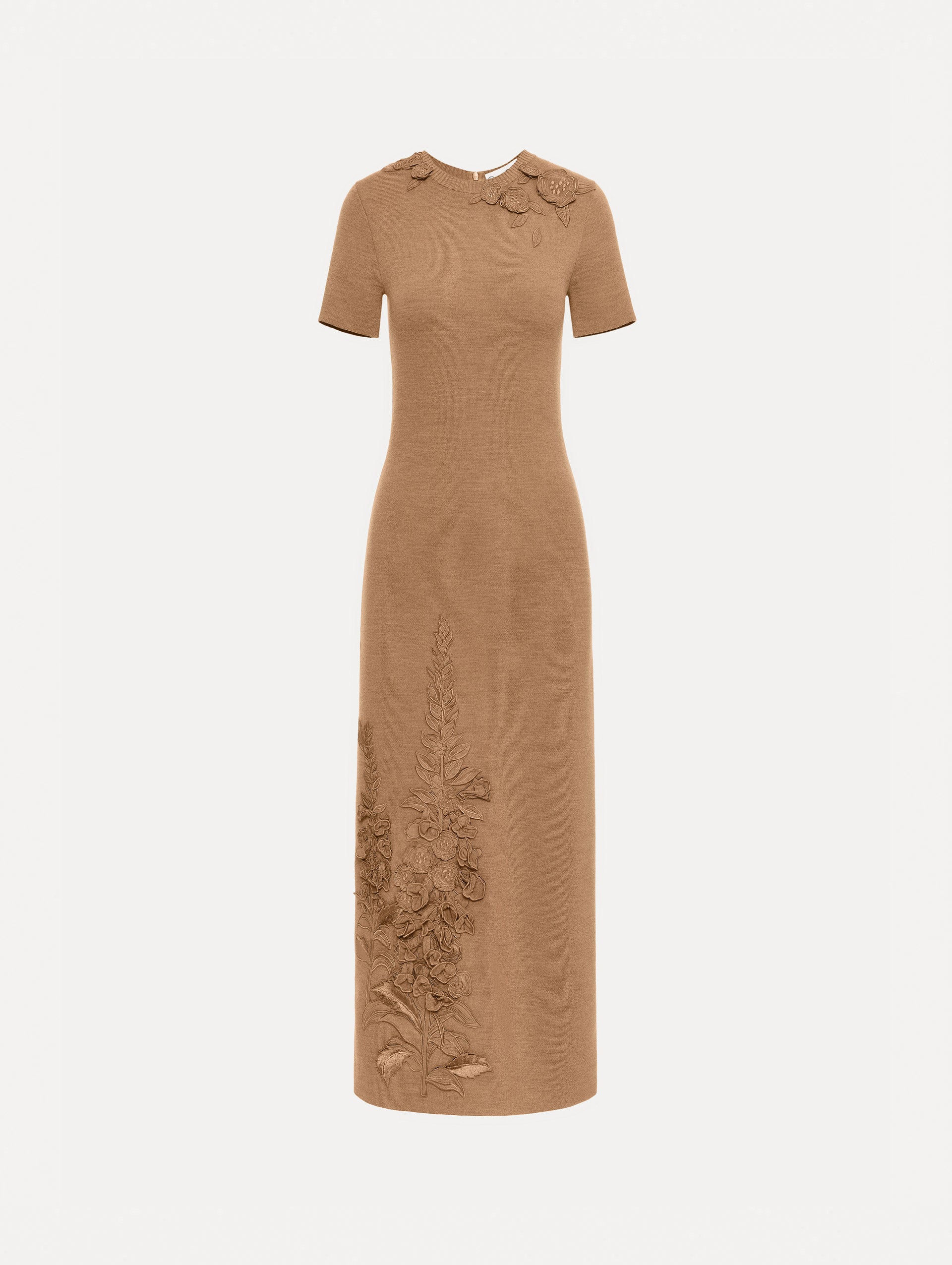Foxglove Embroidered Knit Dress Brown / Oscar de la Renta