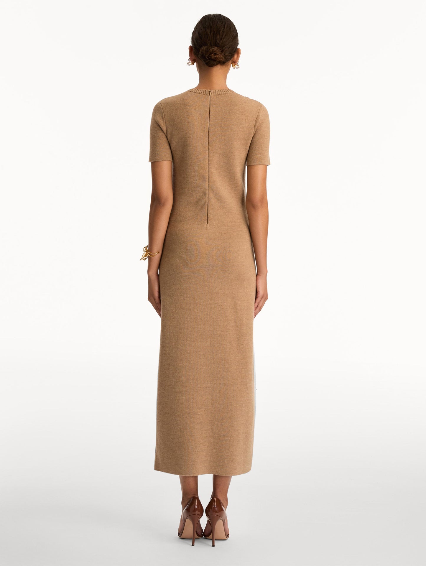 Foxglove Embroidered Knit Dress Brown / Oscar de la Renta