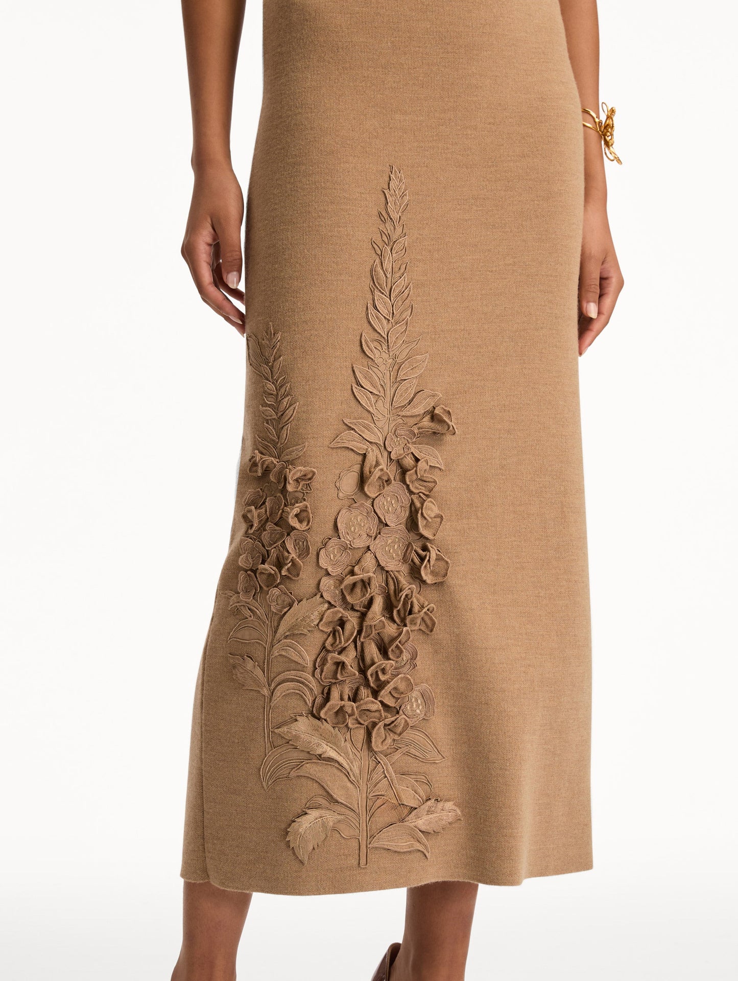 Foxglove Embroidered Knit Dress Brown / Oscar de la Renta