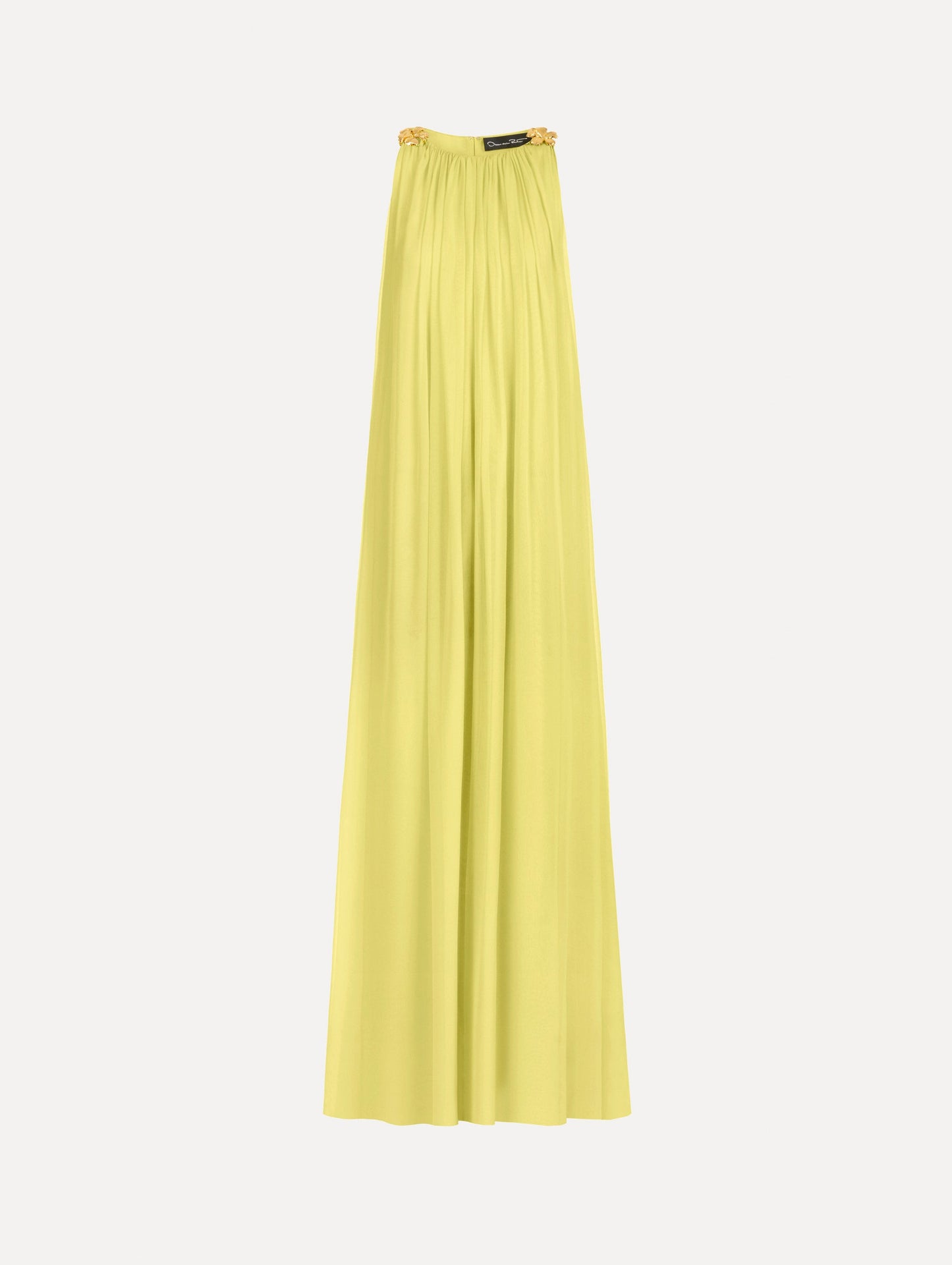 Hibiscus-Detail Silk Chiffon Caftan Lemonade / Oscar de la Renta