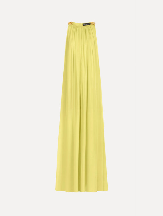 Hibiscus-Detail Silk Chiffon Caftan Lemonade / Oscar de la Renta