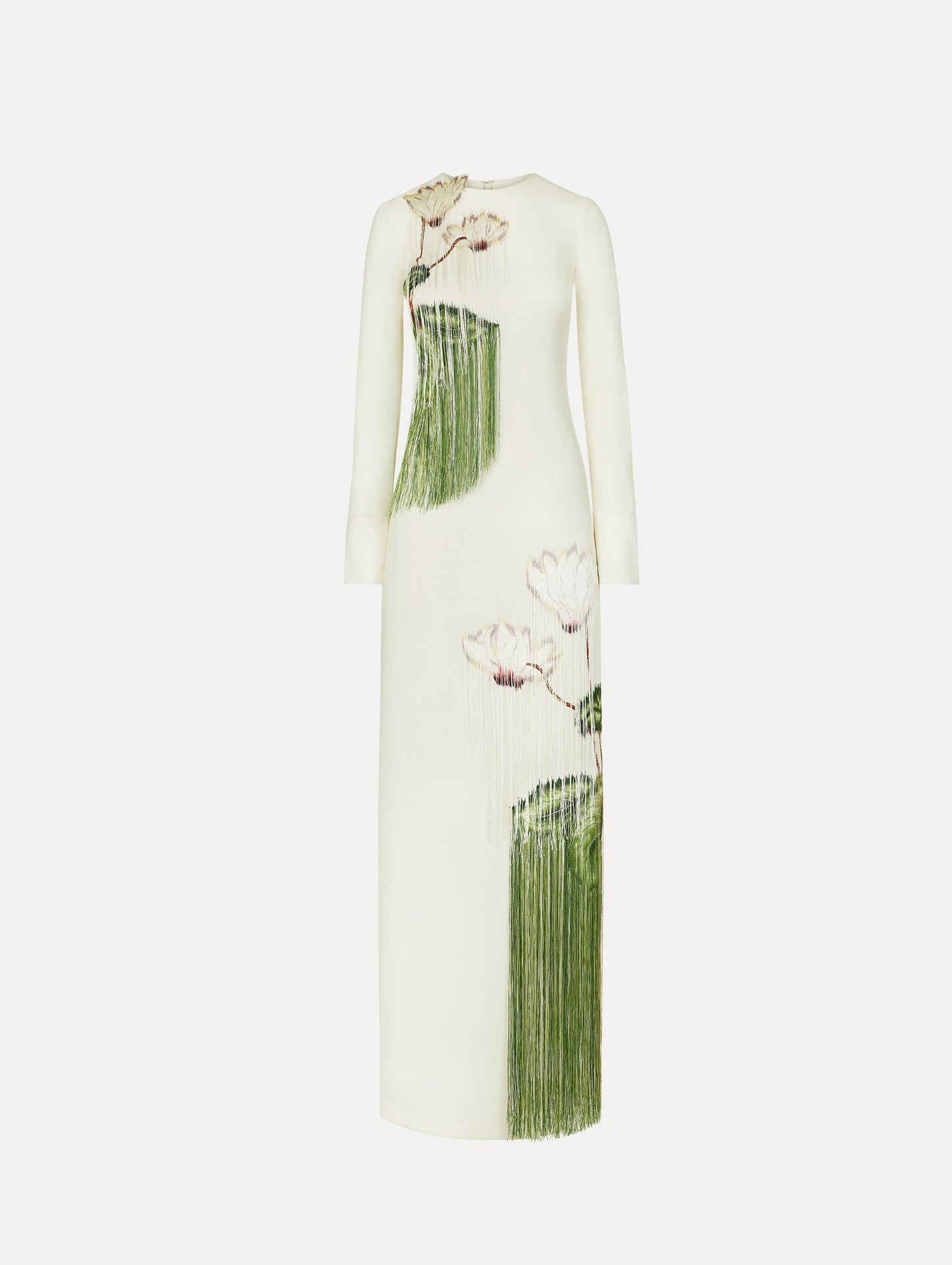 Chiné Cyclamen Threadwork Fringe Caftan Ivory / Oscar de la Renta