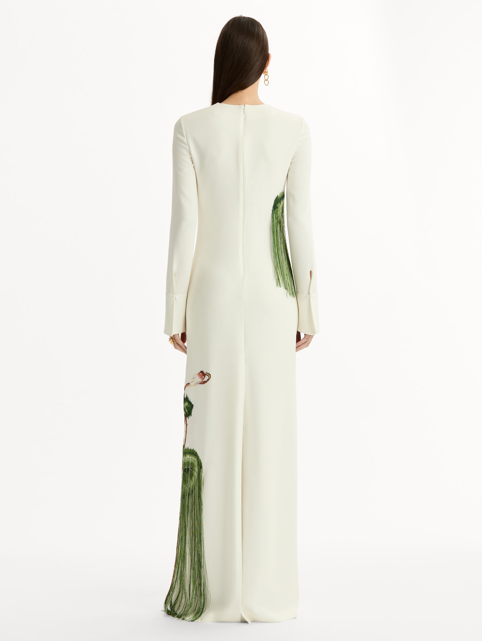 Chiné Cyclamen Threadwork Fringe Caftan Ivory / Oscar de la Renta