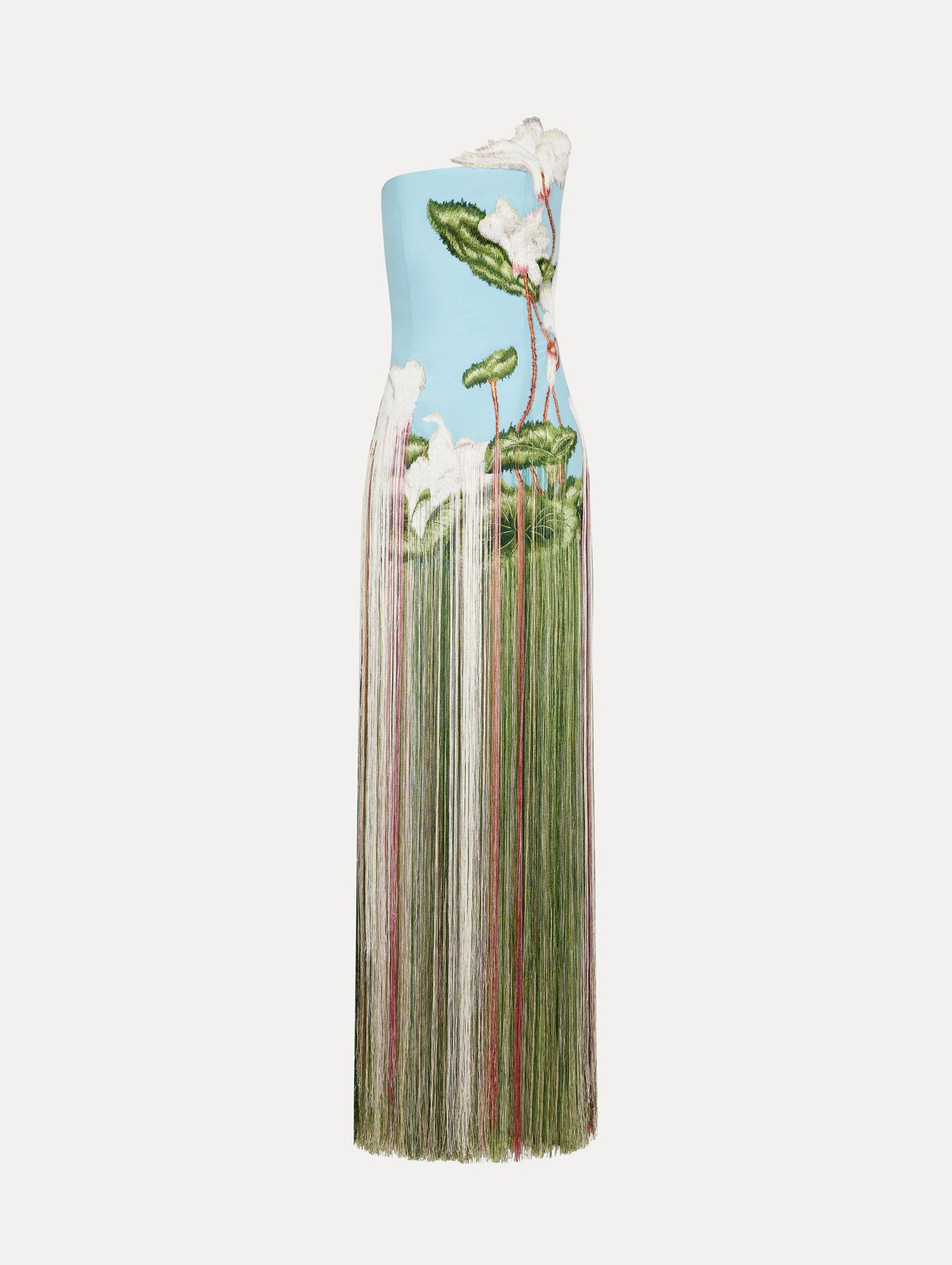 Chiné Cyclamen Threadwork Fringe Gown Light blue multi / Oscar de la Renta
