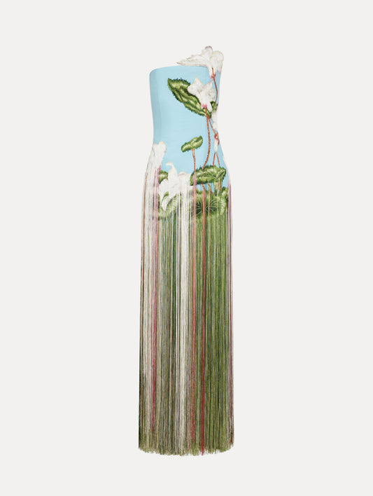 Chiné Cyclamen Threadwork Fringe Gown Light blue multi / Oscar de la Renta