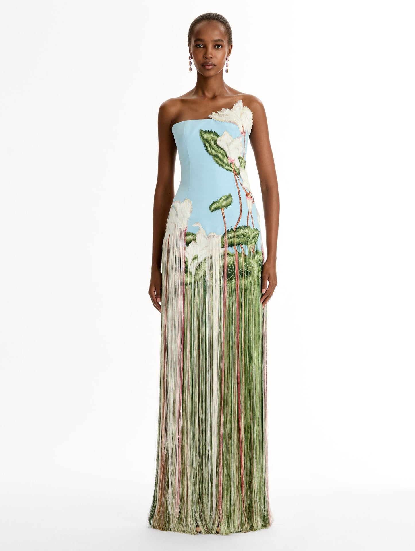 Chiné Cyclamen Threadwork Fringe Gown Light blue multi / Oscar de la Renta