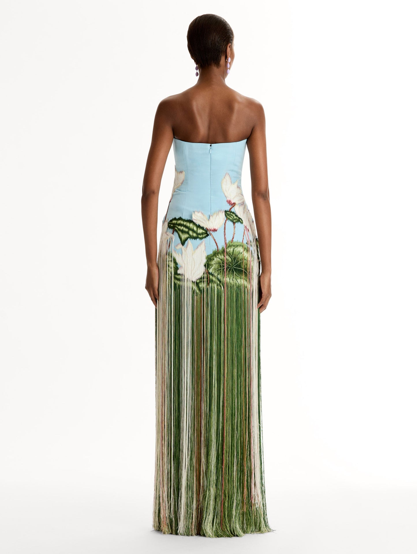 Chiné Cyclamen Threadwork Fringe Gown Light blue multi / Oscar de la Renta