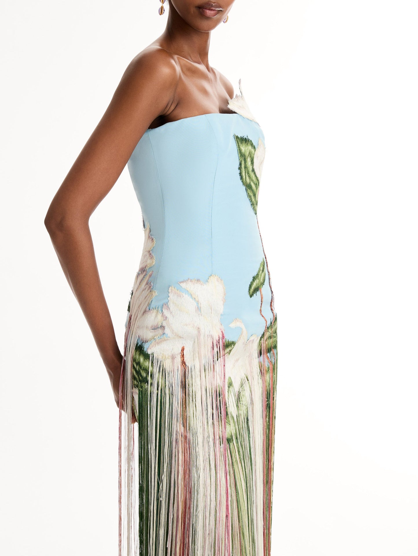 Chiné Cyclamen Threadwork Fringe Gown Light blue multi / Oscar de la Renta
