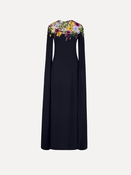 Dominican Mixed-Floral Caftan Navy / Oscar de la Renta