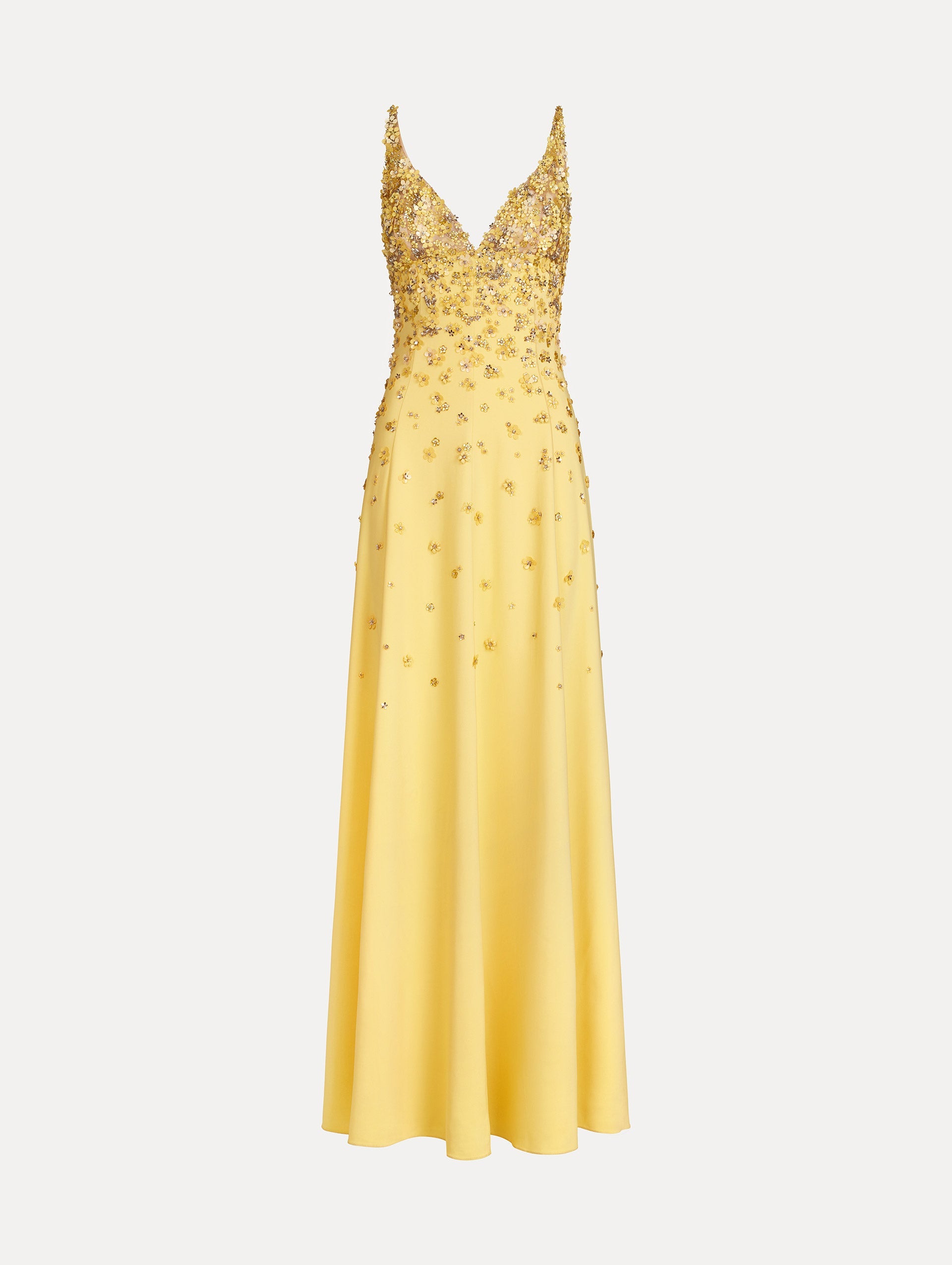 Porcelain Flower Embroidered Sleeveless Gown Butter / Oscar de la Renta