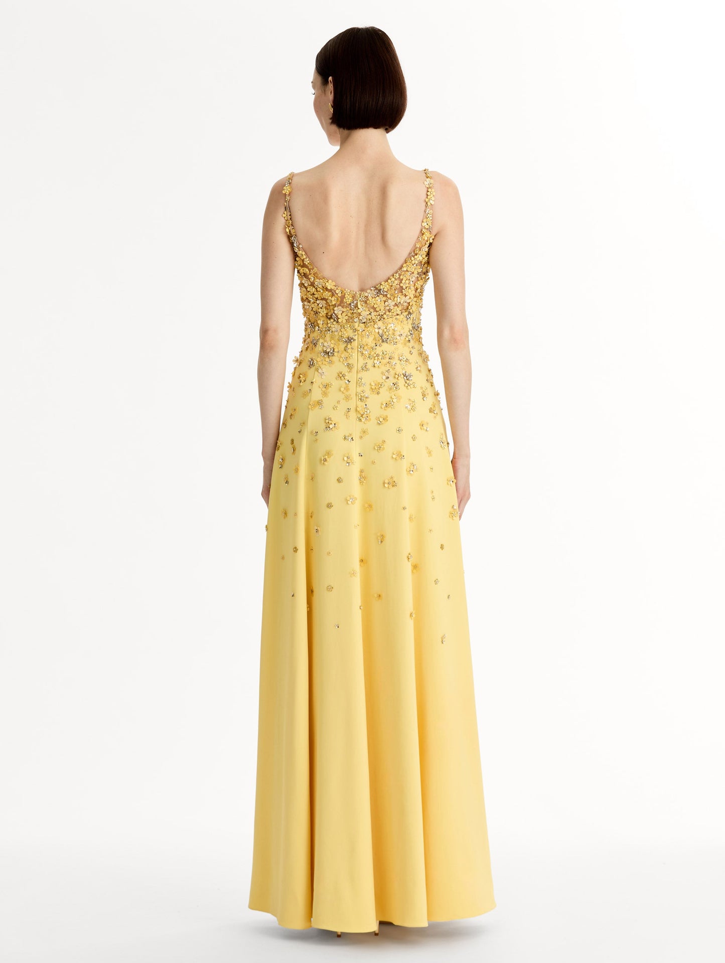 Porcelain Flower Embroidered Sleeveless Gown Butter / Oscar de la Renta