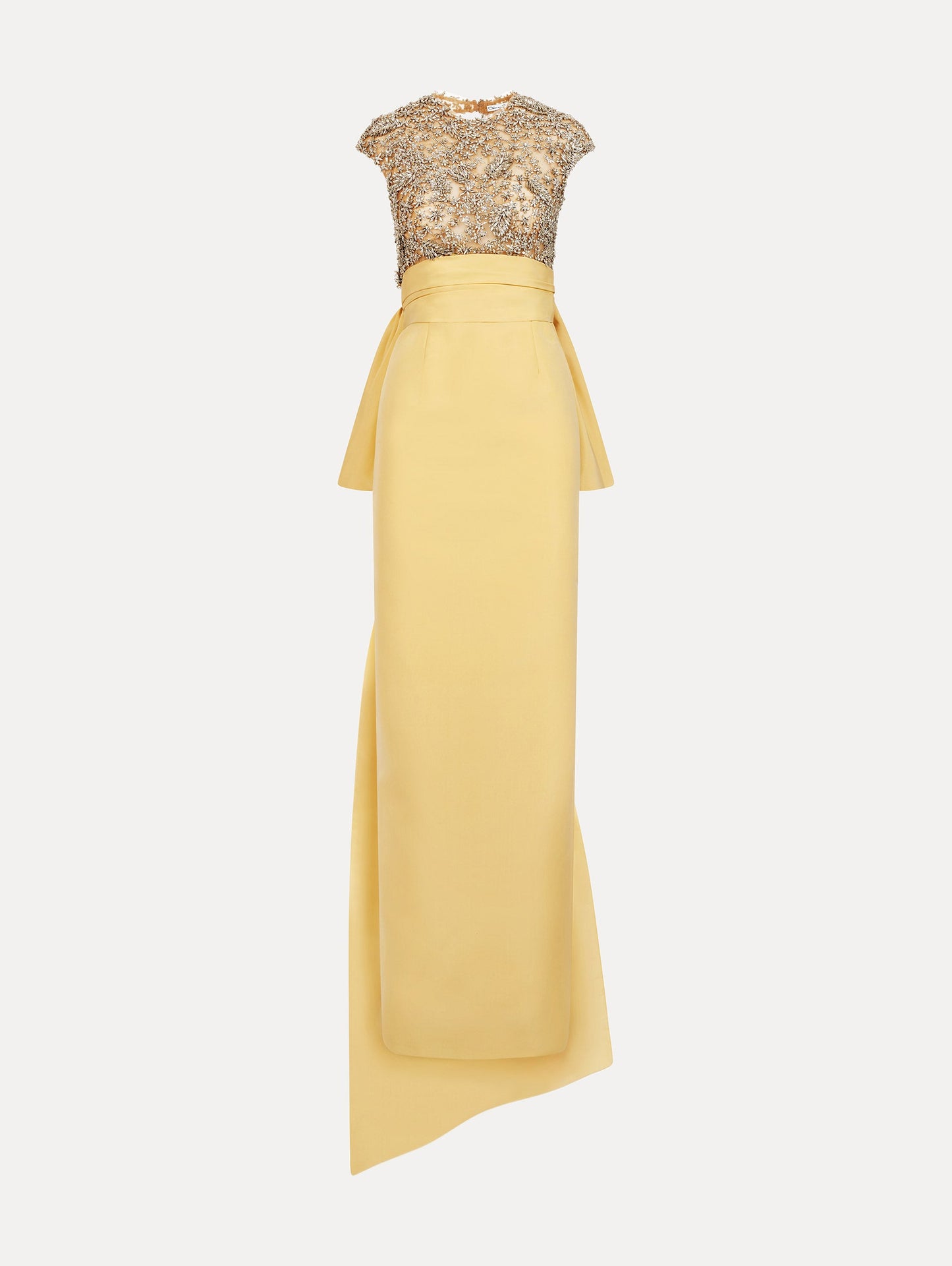 Porcelain Flower Embroidered Short-Sleeve Gown Butter / Oscar de la Renta