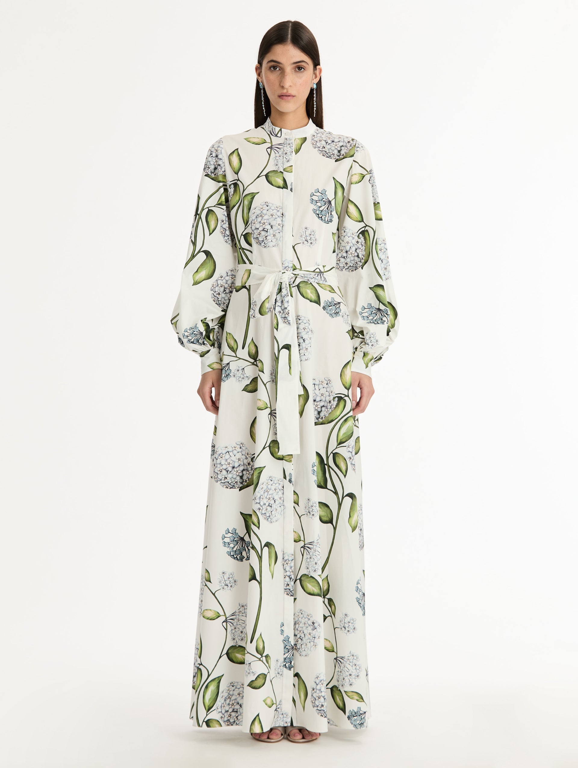 Porcelain Flower Cotton Poplin Caftan Denim/white / Oscar de la Renta