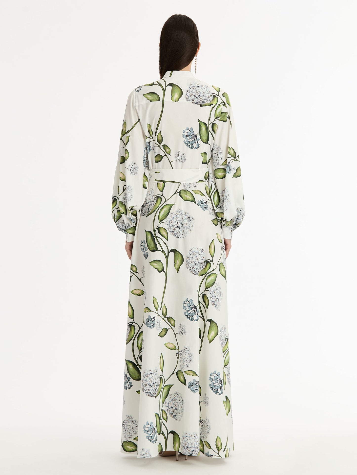 Porcelain Flower Cotton Poplin Caftan Denim/white / Oscar de la Renta