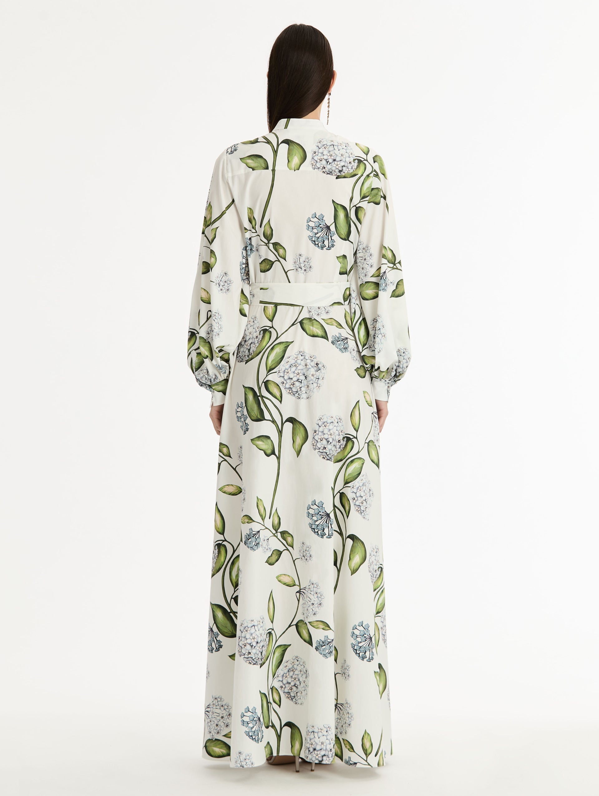 Porcelain Flower Cotton Poplin Caftan Denim/white / Oscar de la Renta