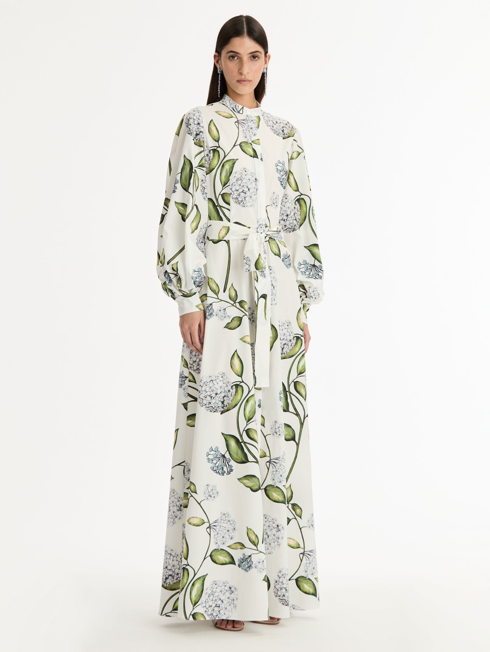 Porcelain Flower Cotton Poplin Caftan Denim/white / Oscar de la Renta