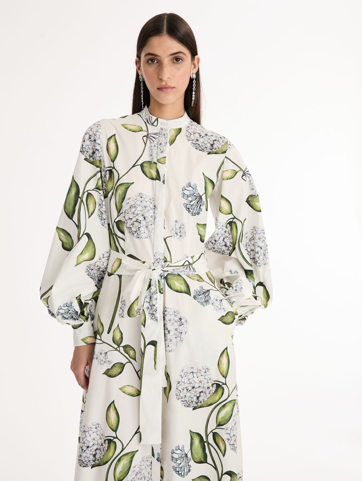 Porcelain Flower Cotton Poplin Caftan Denim/white / Oscar de la Renta