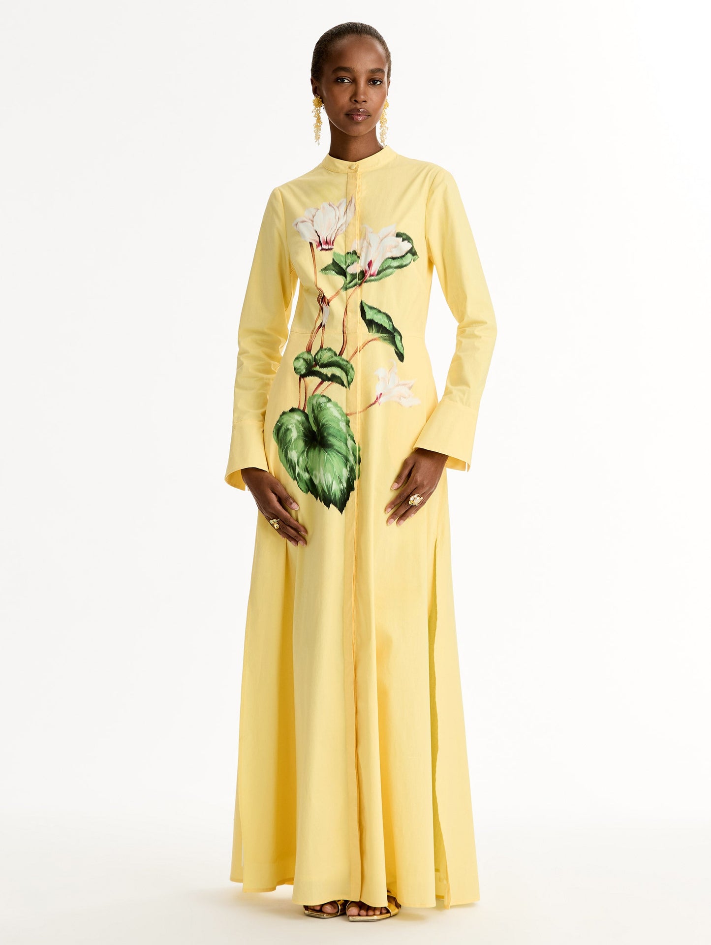 Chiné Cyclamen Cotton Poplin Caftan White/butter / Oscar de la Renta
