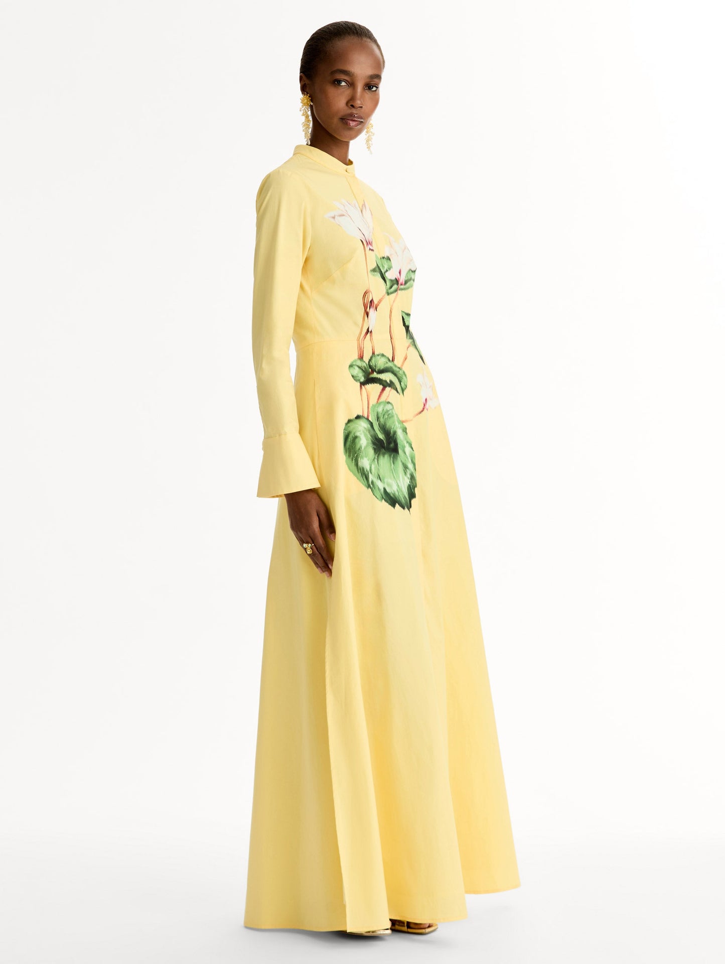Chiné Cyclamen Cotton Poplin Caftan White/butter / Oscar de la Renta
