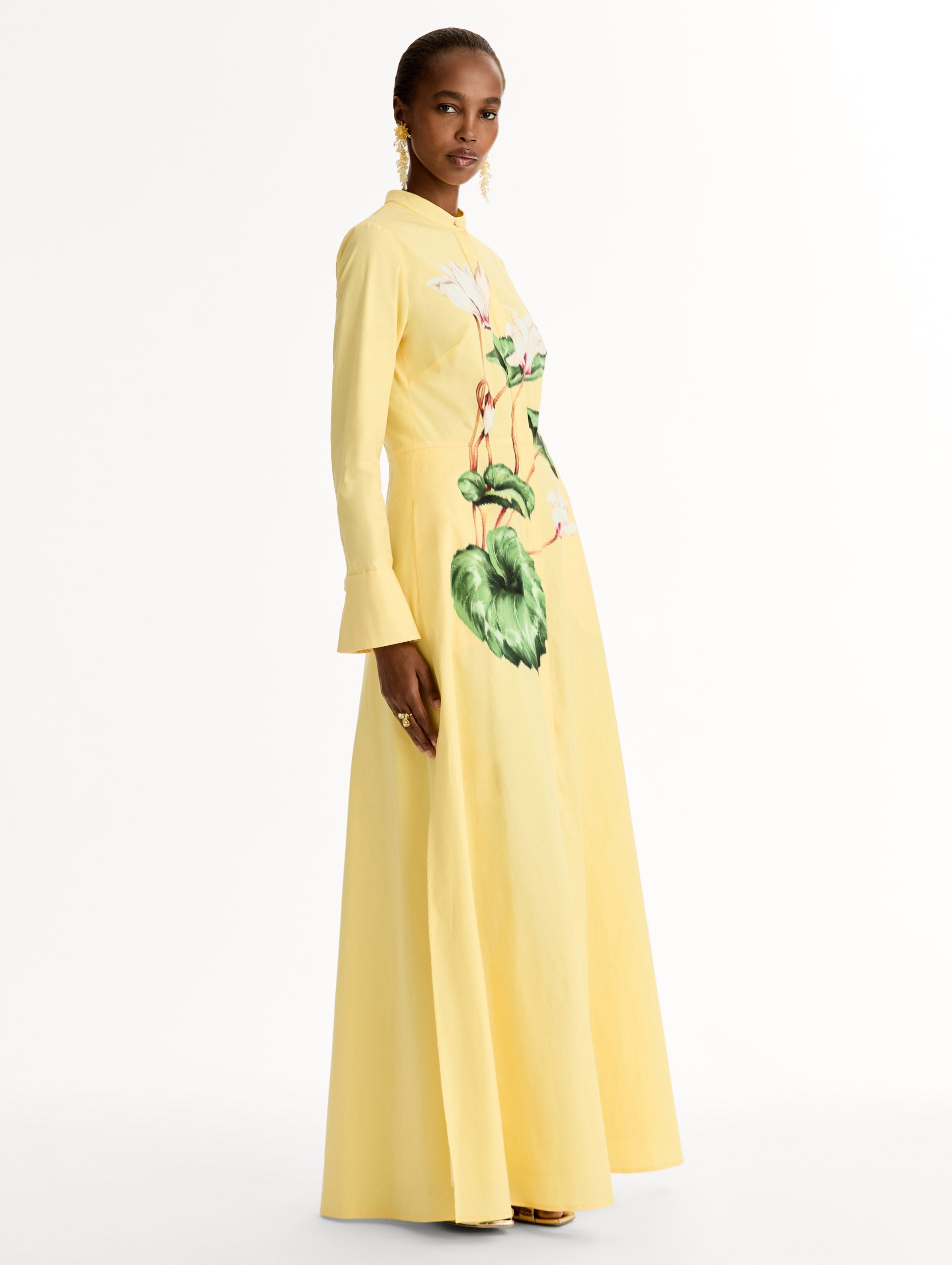 Chiné Cyclamen Cotton Poplin Caftan White/butter / Oscar de la Renta