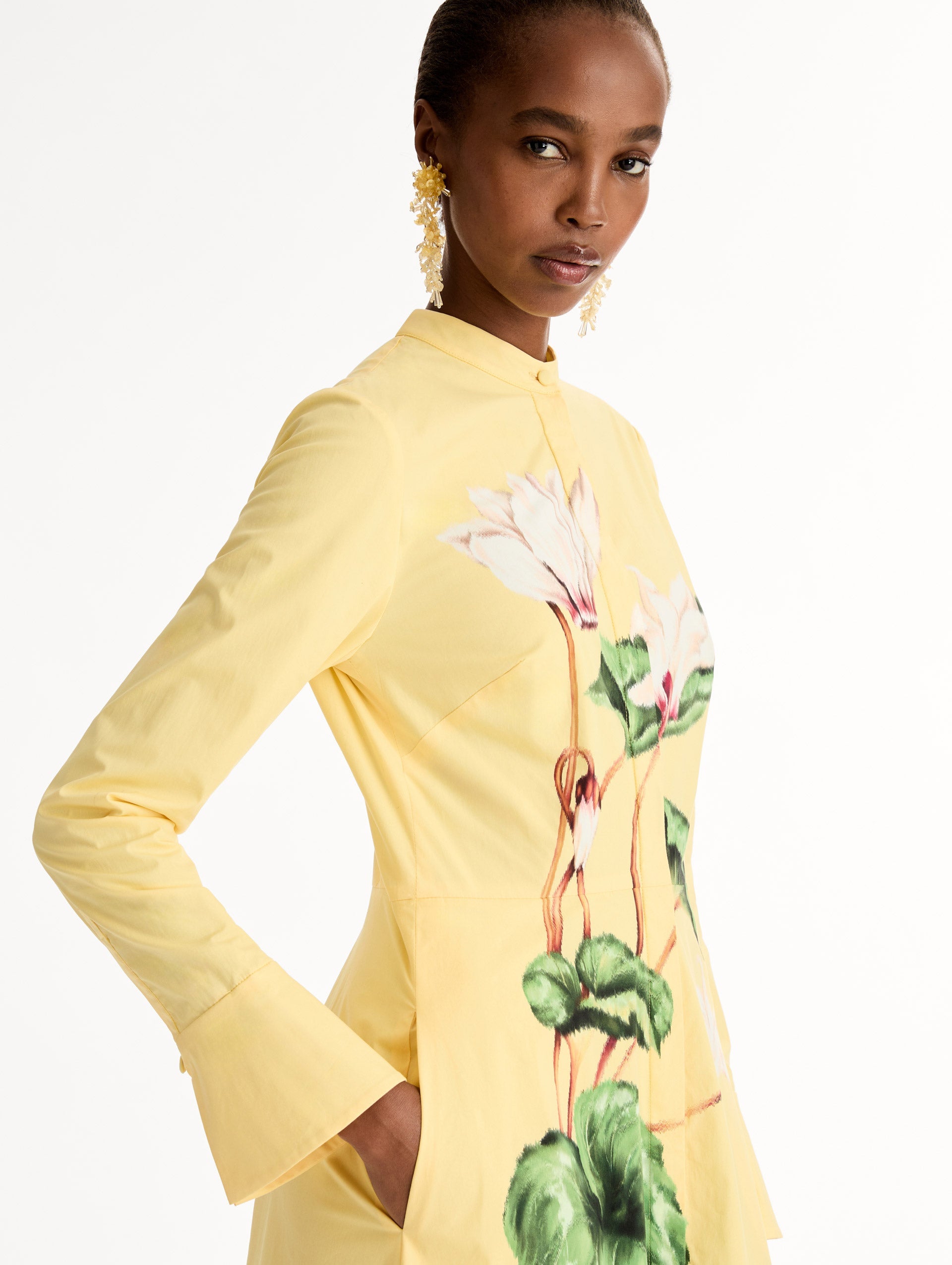 Chiné Cyclamen Cotton Poplin Caftan White/butter / Oscar de la Renta