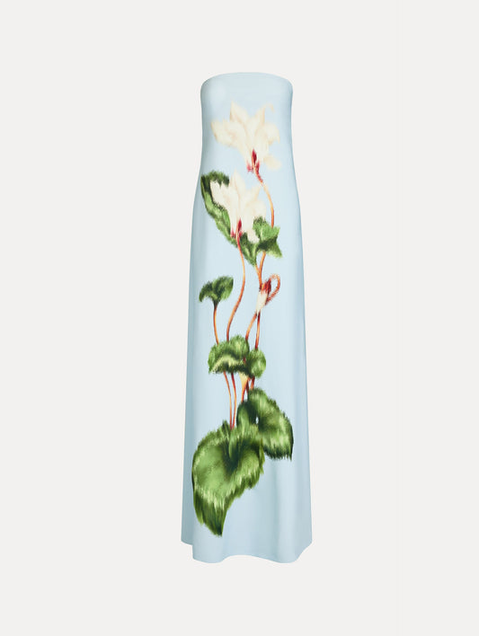 Chiné Cyclamen Strapless Gown White/light blue / Oscar de la Renta