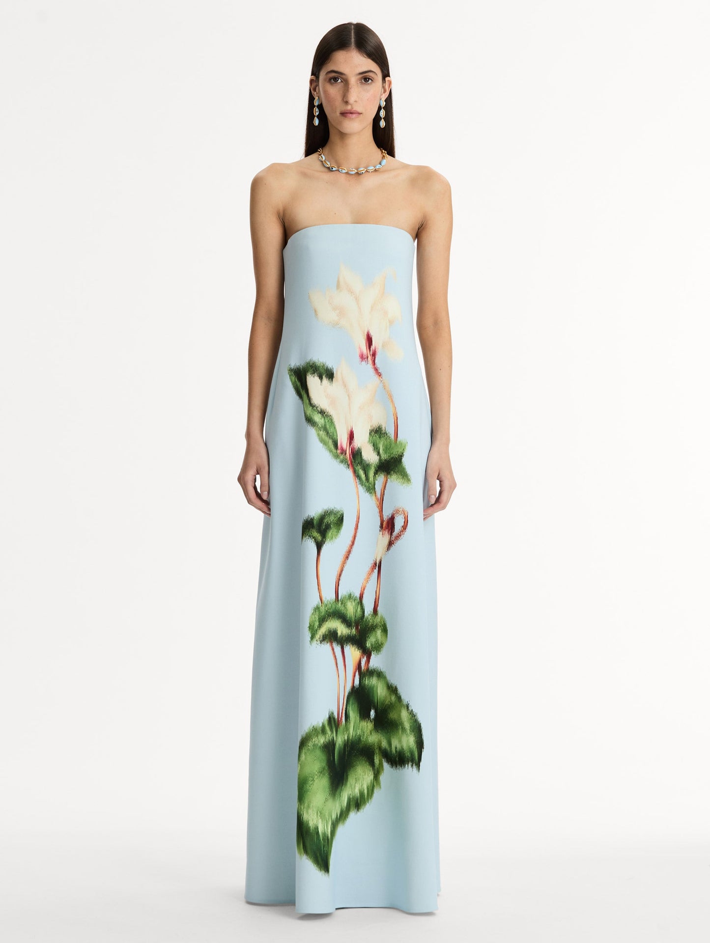 Chiné Cyclamen Strapless Gown White/light blue / Oscar de la Renta